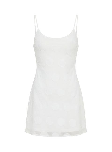 Lissie Scoop Mini Dress White Polka Dot Product Image