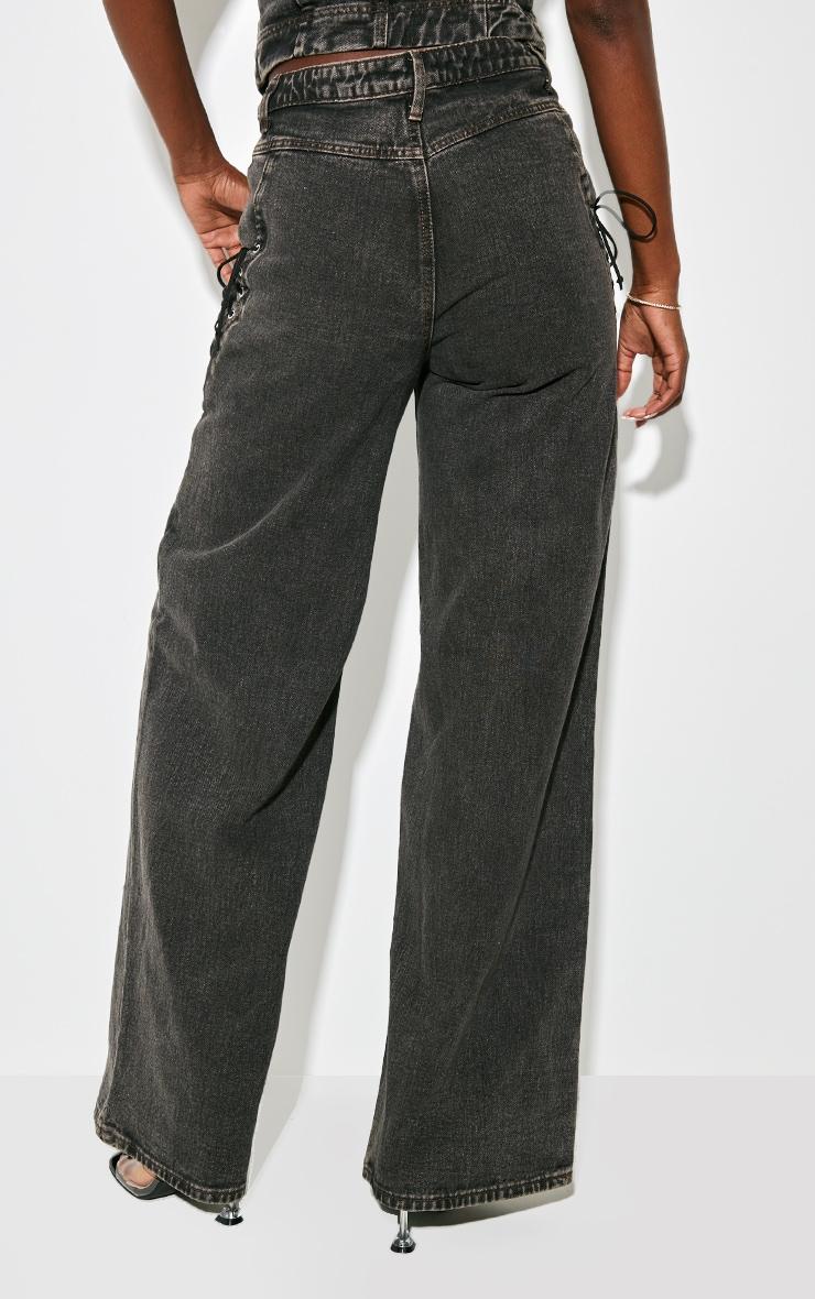 Tall Vintage Black Wash Lace Up Pocket Mid Rise Straight Leg Jeans Product Image