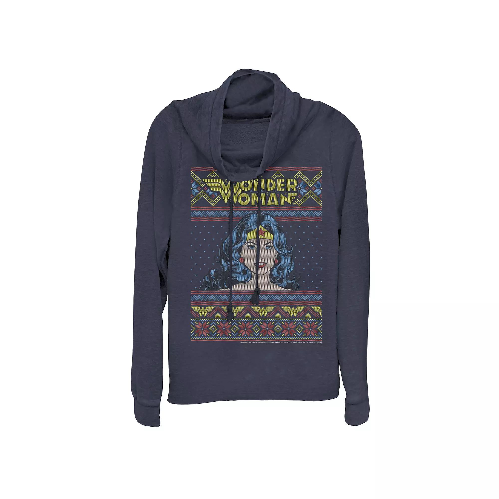 Juniors' DC Comics Wonder Woman Christmas Cowlneck Graphic Lightweight Long Sleeve, Girl's,  Product Image