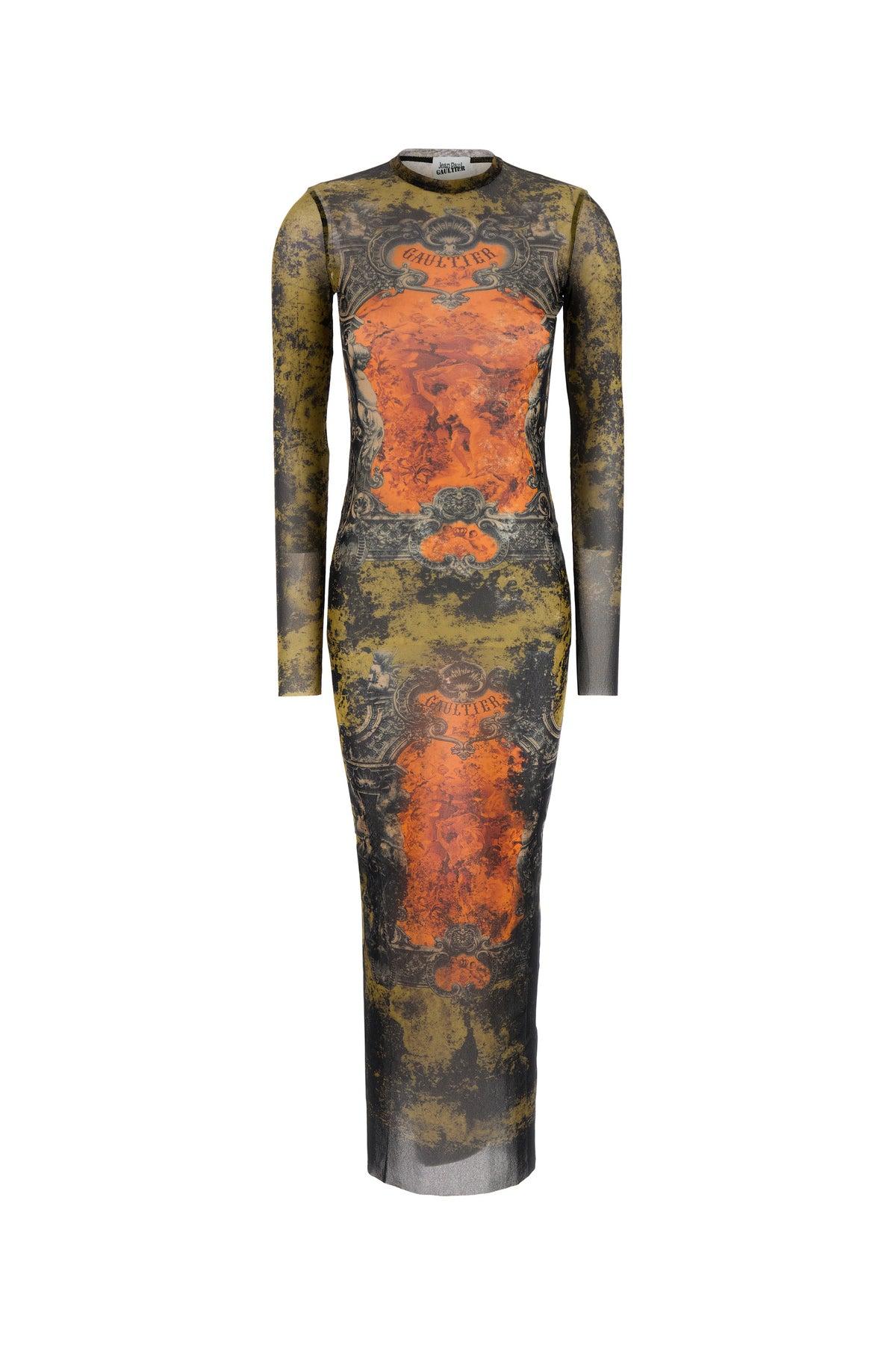 JEAN PAUL GAULTIER Graphic Print Full-length Dress With Long Sleeves In Black Product Image