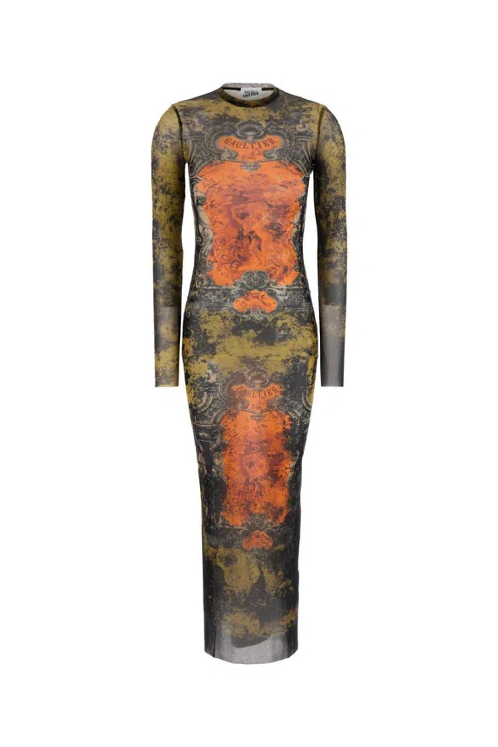 JEAN PAUL GAULTIER Graphic Print Full-length Dress With Long Sleeves In Black Product Image