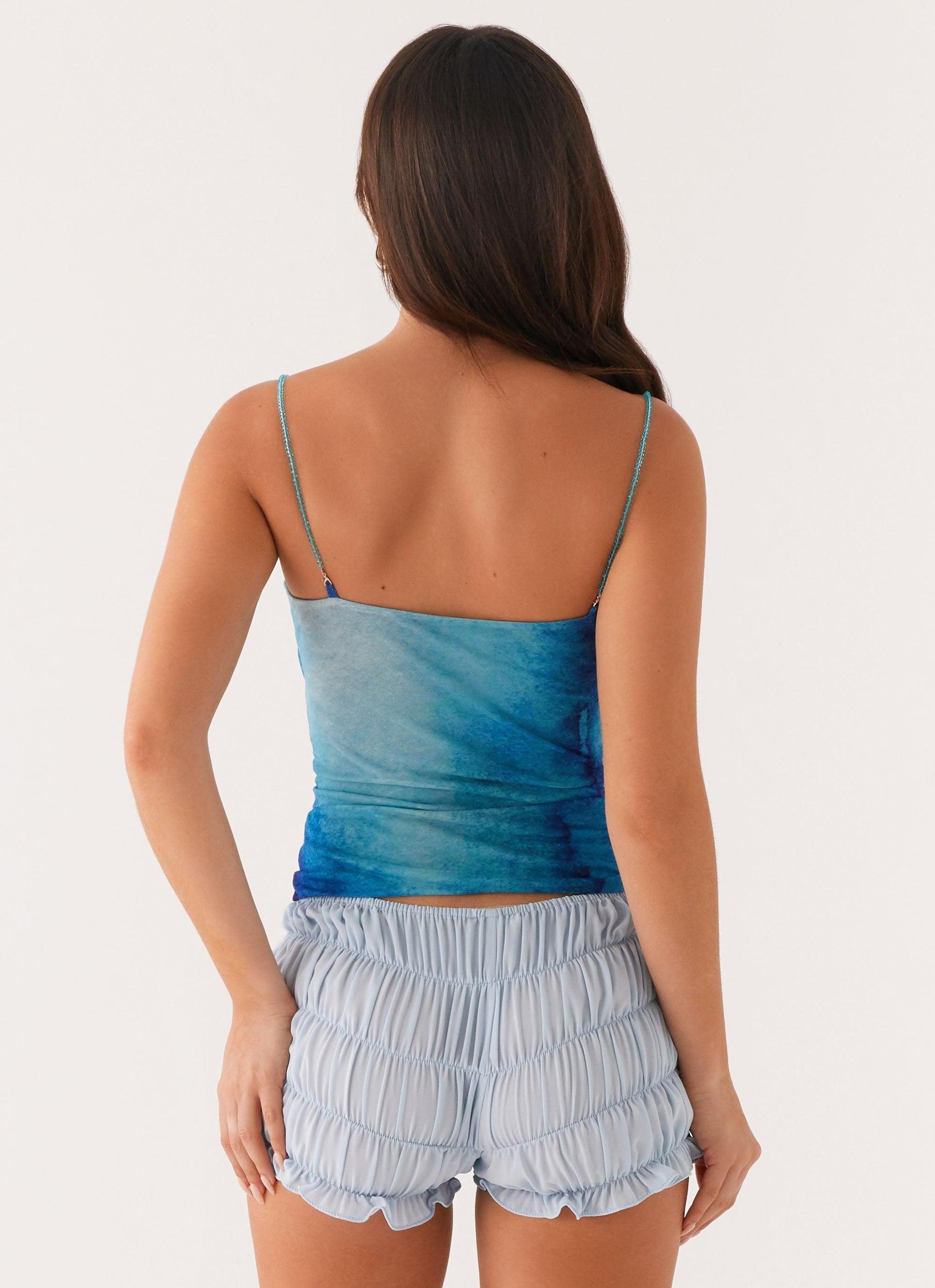 Future Cut Out Top - Blue Tie Dye Product Image