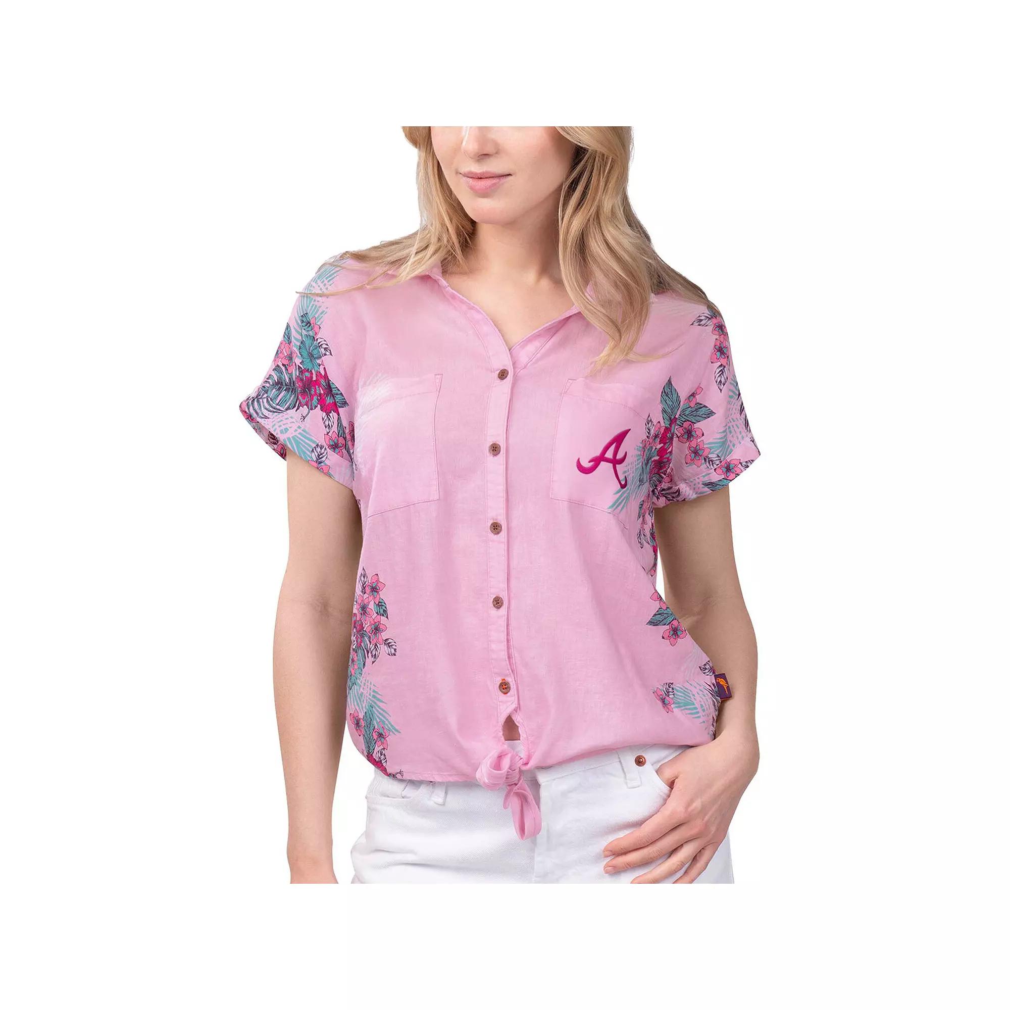 Women's Margaritaville Pink Atlanta Braves Stadium Tie-Front Button-Up Shirt, Size: Small Product Image