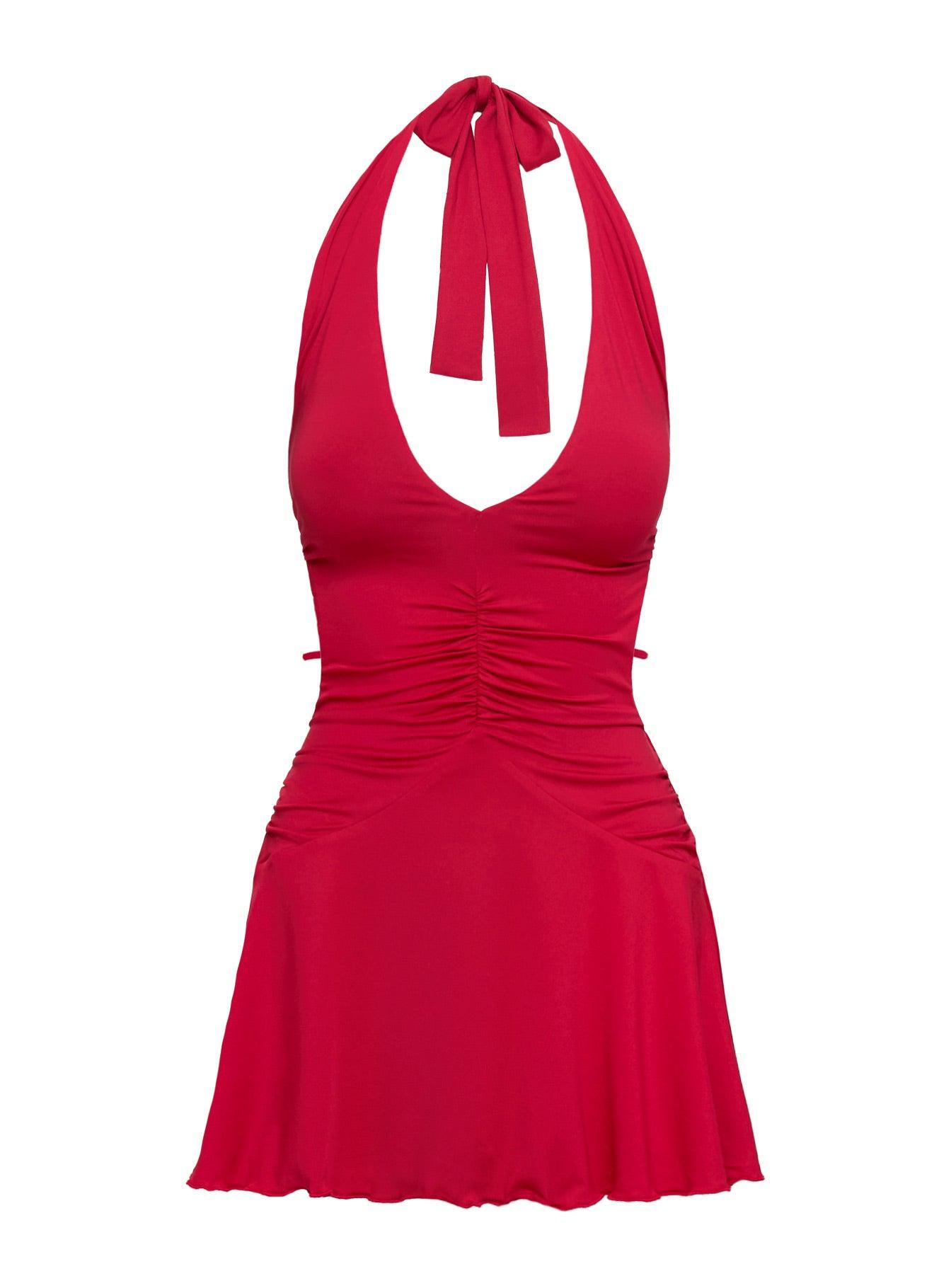 Maeva Halter Mini Dress Red Product Image