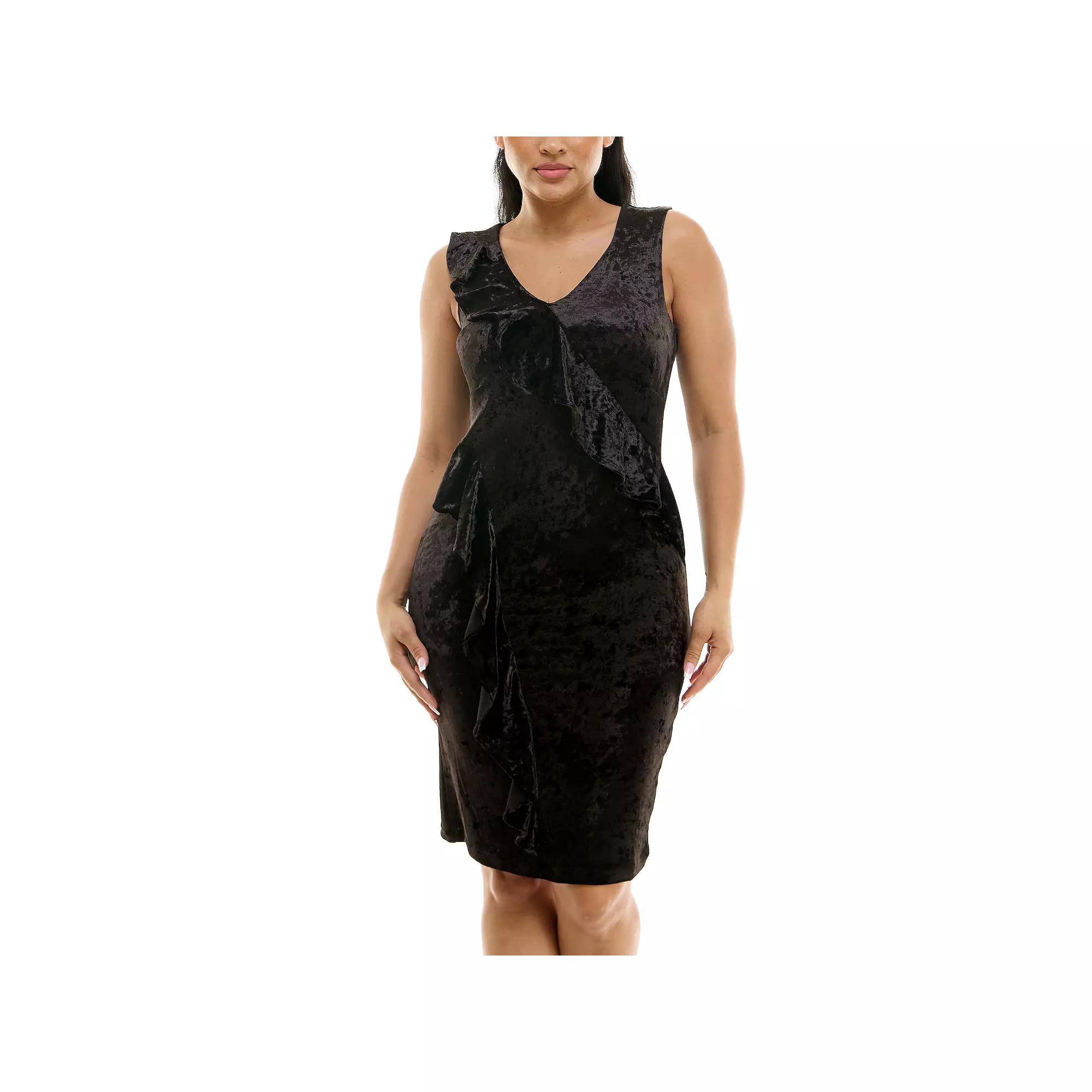 Women's Nina Leonard Velvet V-Neck Sheath Dress,  Product Image