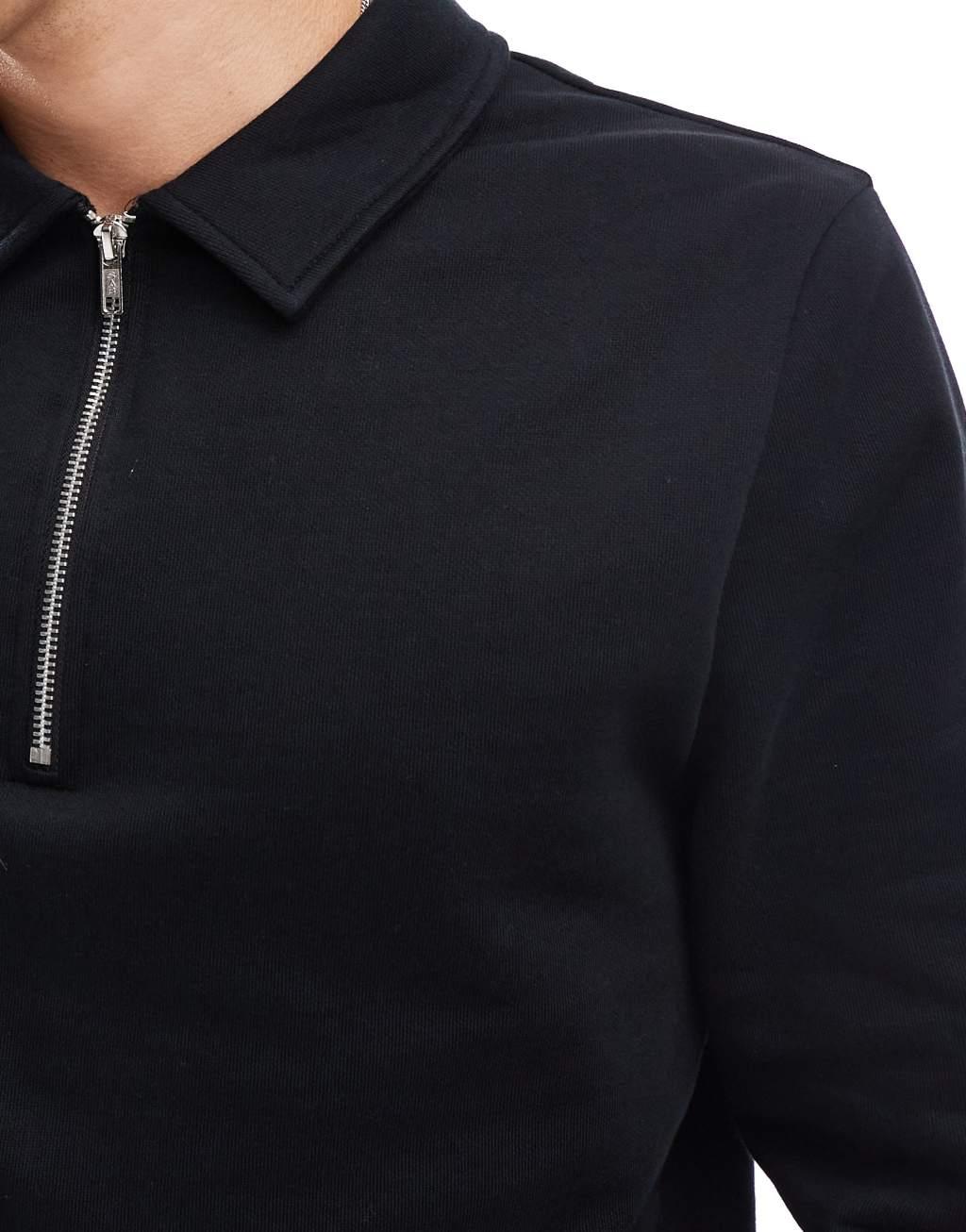 ASOS DESIGN polo sweatshirt with zip in black Product Image