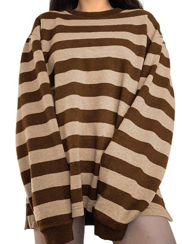 Vintage Striped Oversized Pullover Sweatshirt Product Image