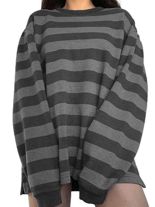 Vintage Striped Oversized Pullover Sweatshirt Product Image