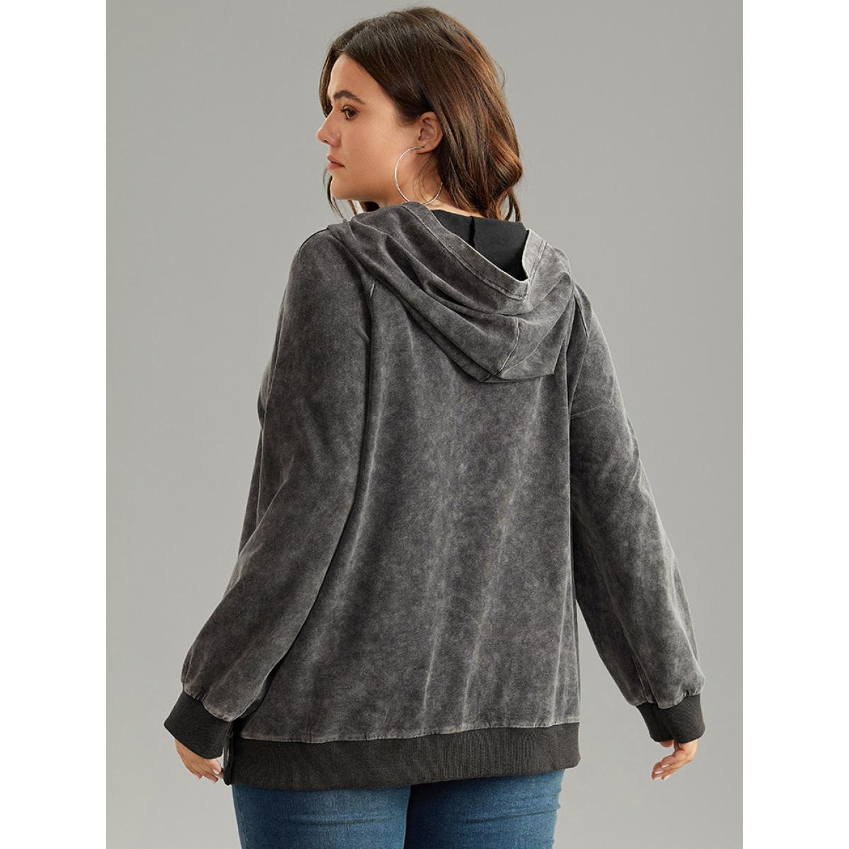 Plus Size Contrast Patchwork Hooded Raglan Sleeve Sweatshirt Women Black Casual Elastic cuffs Hooded Dailywear Sweatshirts BloomChic 18-20/2X Product Image