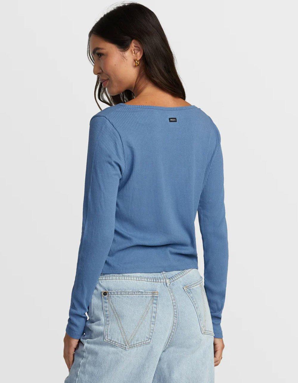 RVCA Love Me Womens Tie Front Long Sleeve Top - BLUE Product Image