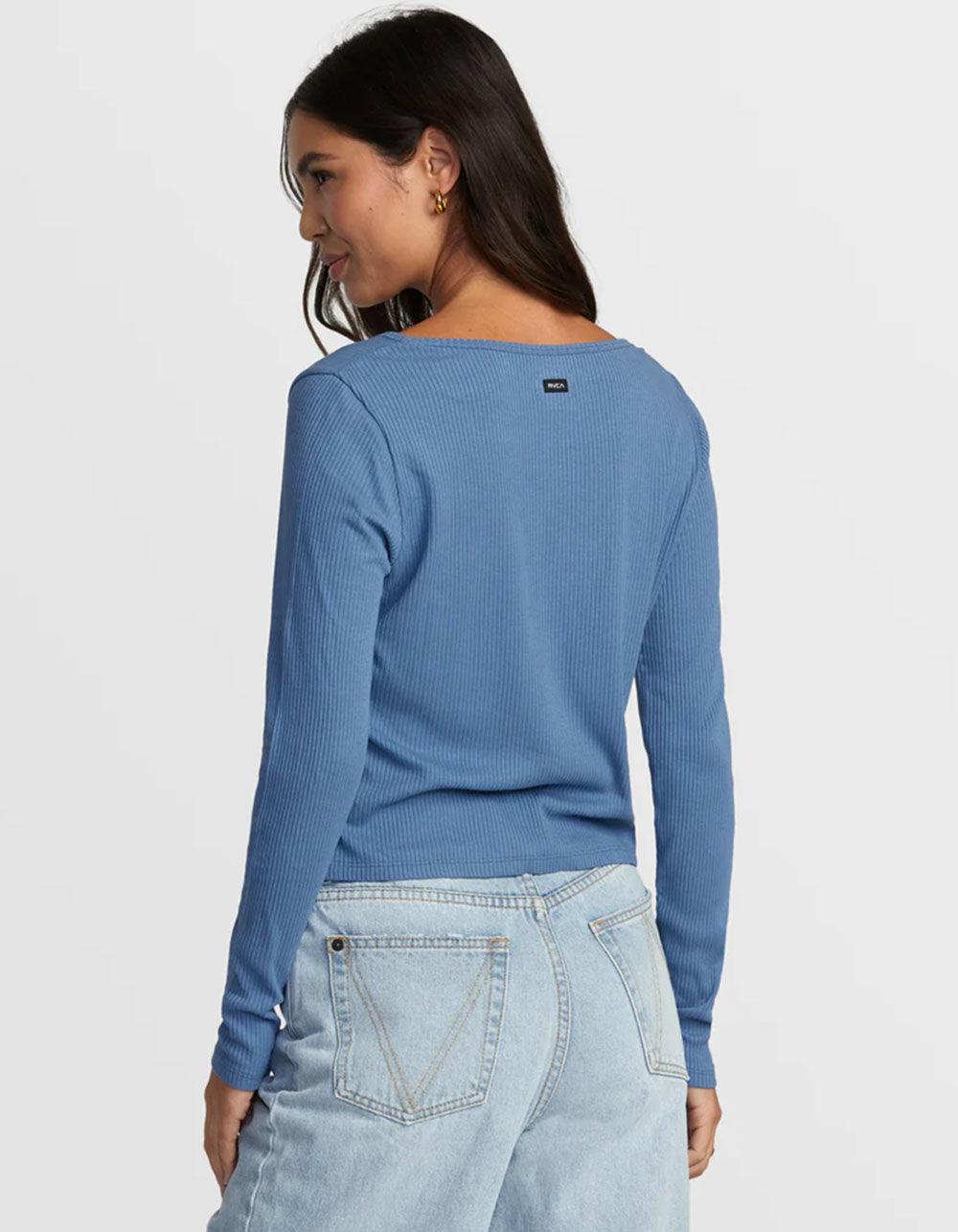 RVCA Love Me Womens Tie Front Long Sleeve Top - BLUE Product Image