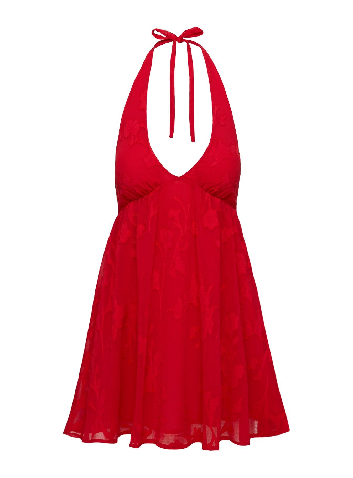 Moriah Halter Mini Dress Red Product Image