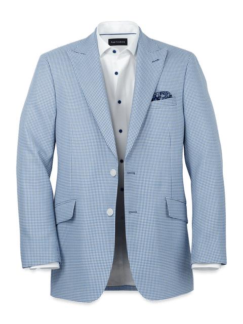 Wool Houndstooth Single Breasted Peak Lapel Sport Coat - Ocean Blue Product Image