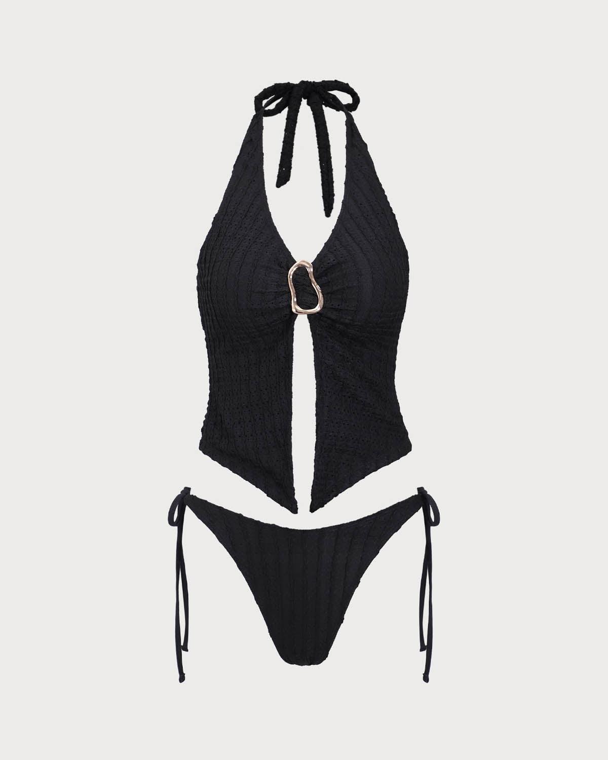 Black Cutout O-Ring Tankini Swimsuit Product Image
