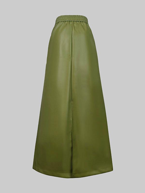 A-Line Loose Belted Solid Color Skirts Bottoms Product Image