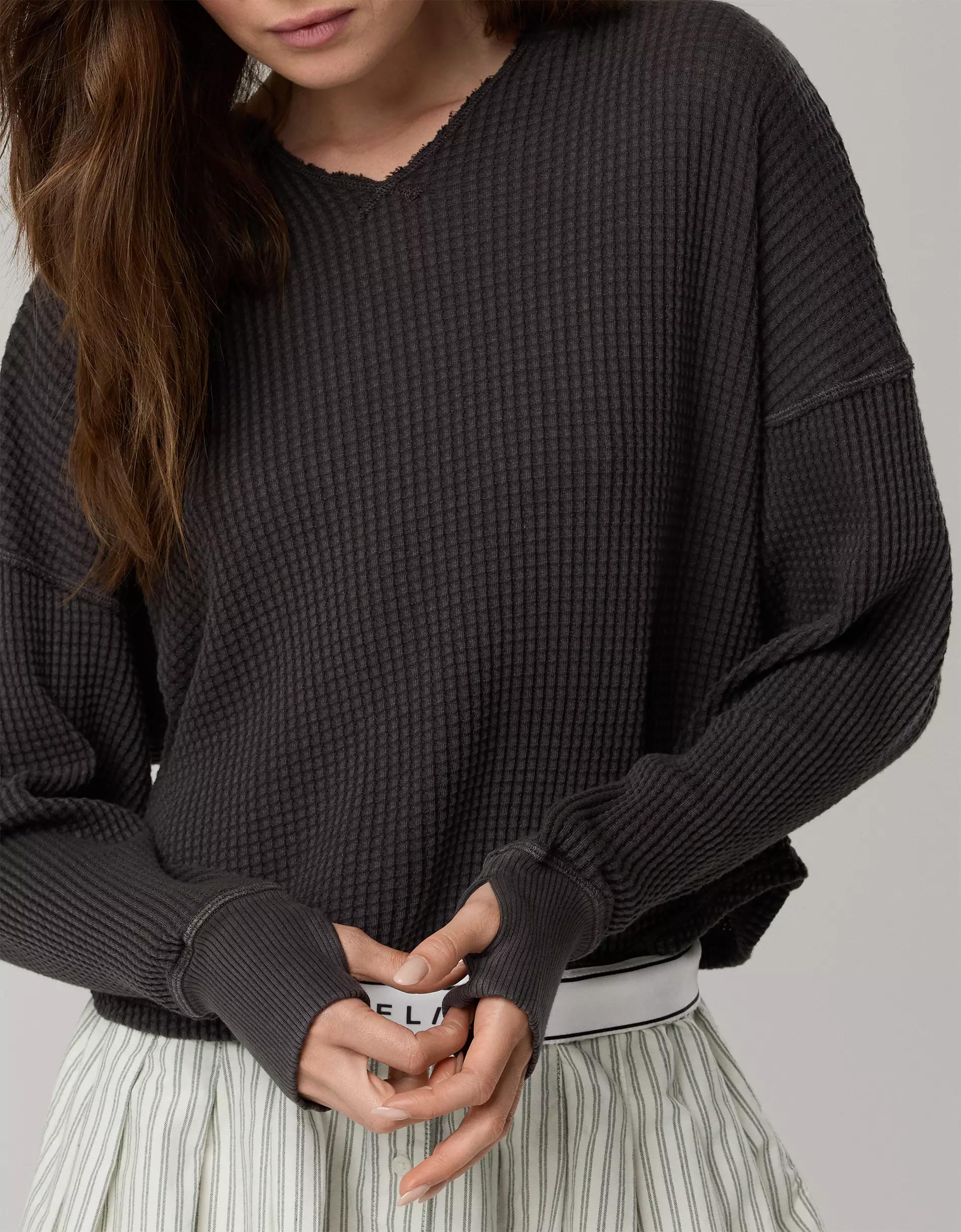 OFFLINE By Aerie Wow! Waffle Notch Neck Long Sleeve T-Shirt Product Image