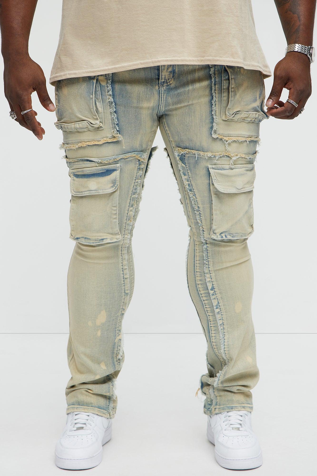 Stacked Skinny Flare Fray With Cargo Jeans - Light Wash Product Image