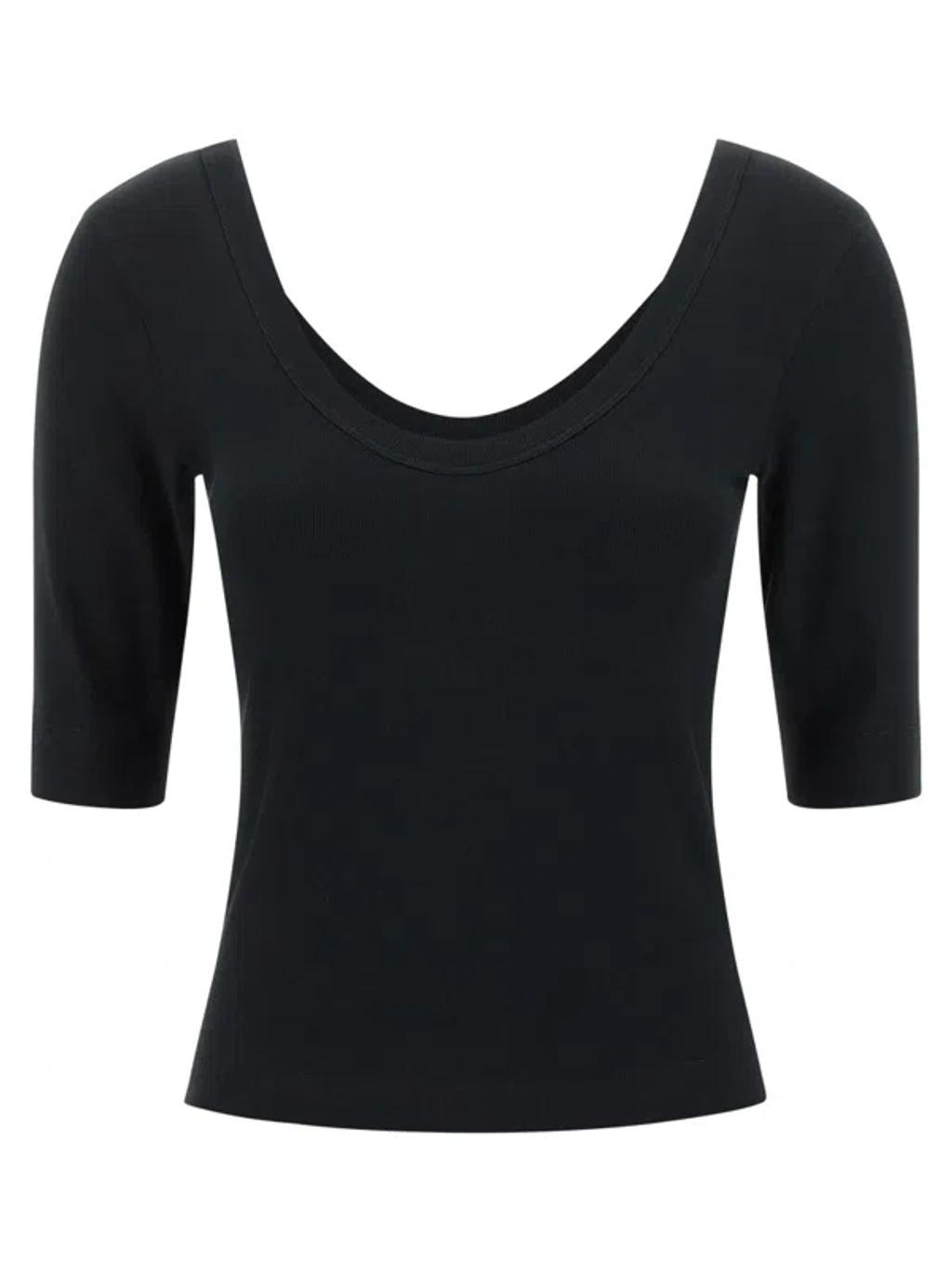 BRUNELLO CUCINELLI Ribbed Scoop Neck Short Sleeve Top In Black Product Image