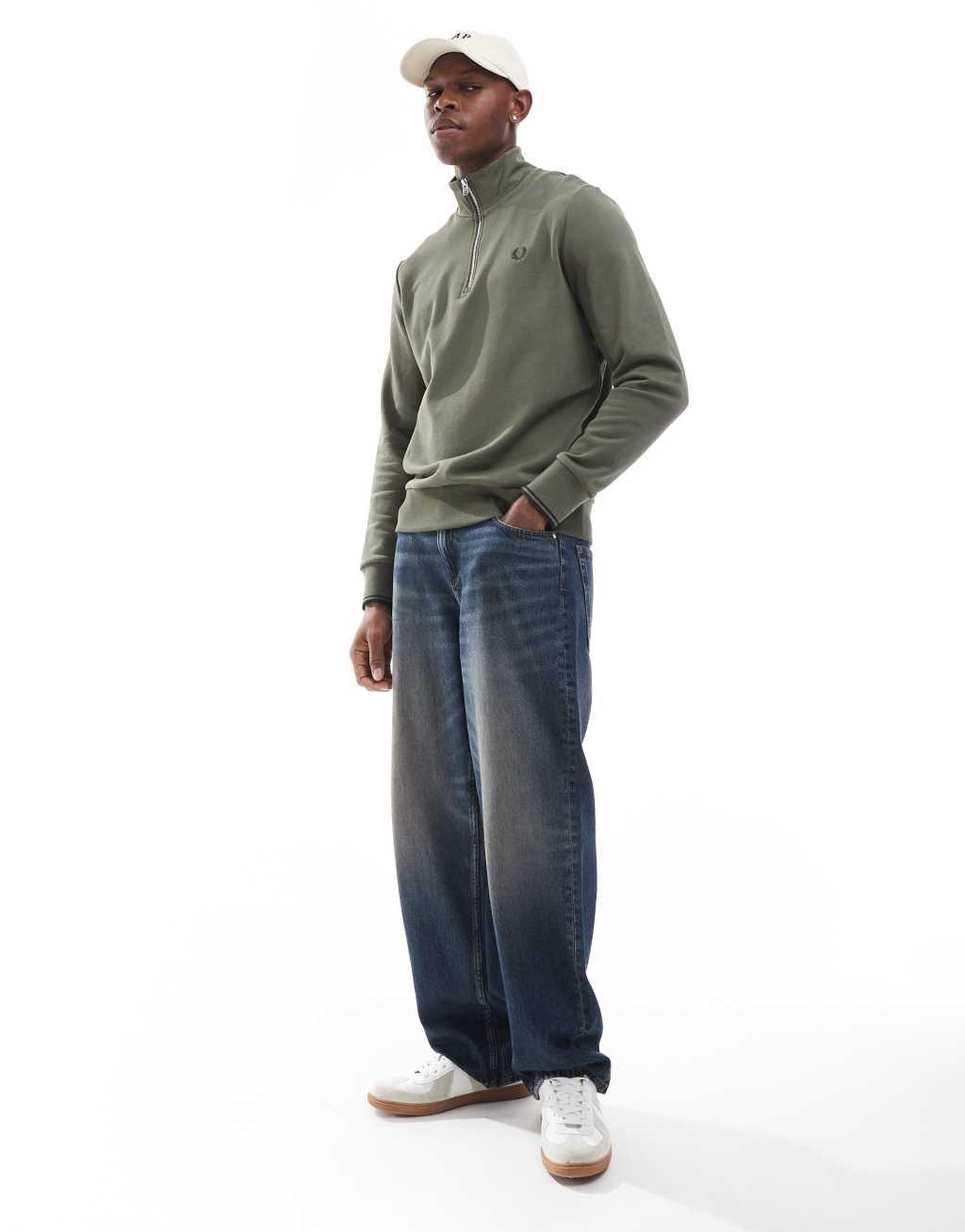 Fred Perry half zip sweatshirt in green Product Image