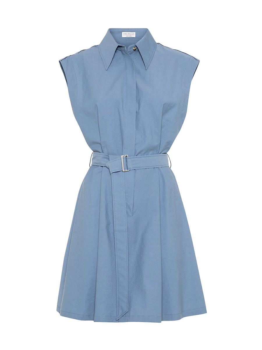 Womens Techno Cotton Texture Twill Belted Mini Shirt Dress Product Image