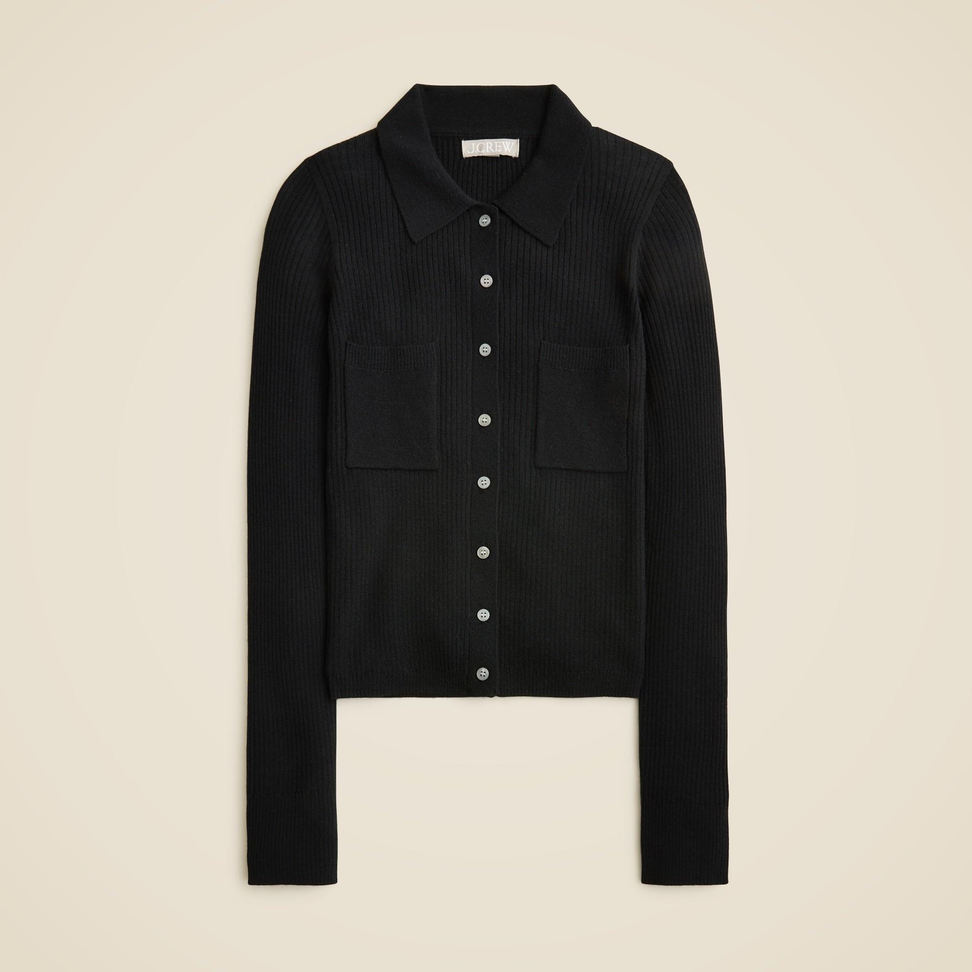 Collared button-up sweater in merino wool blend Product Image