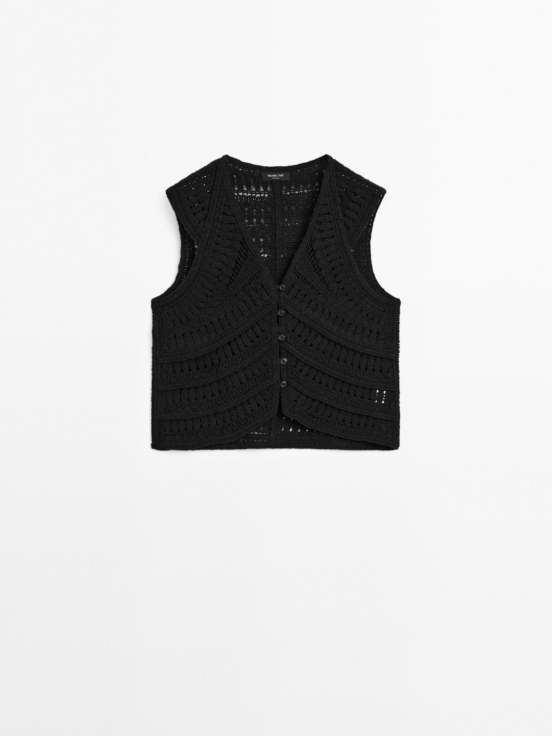 Embellished crochet knit vest Product Image
