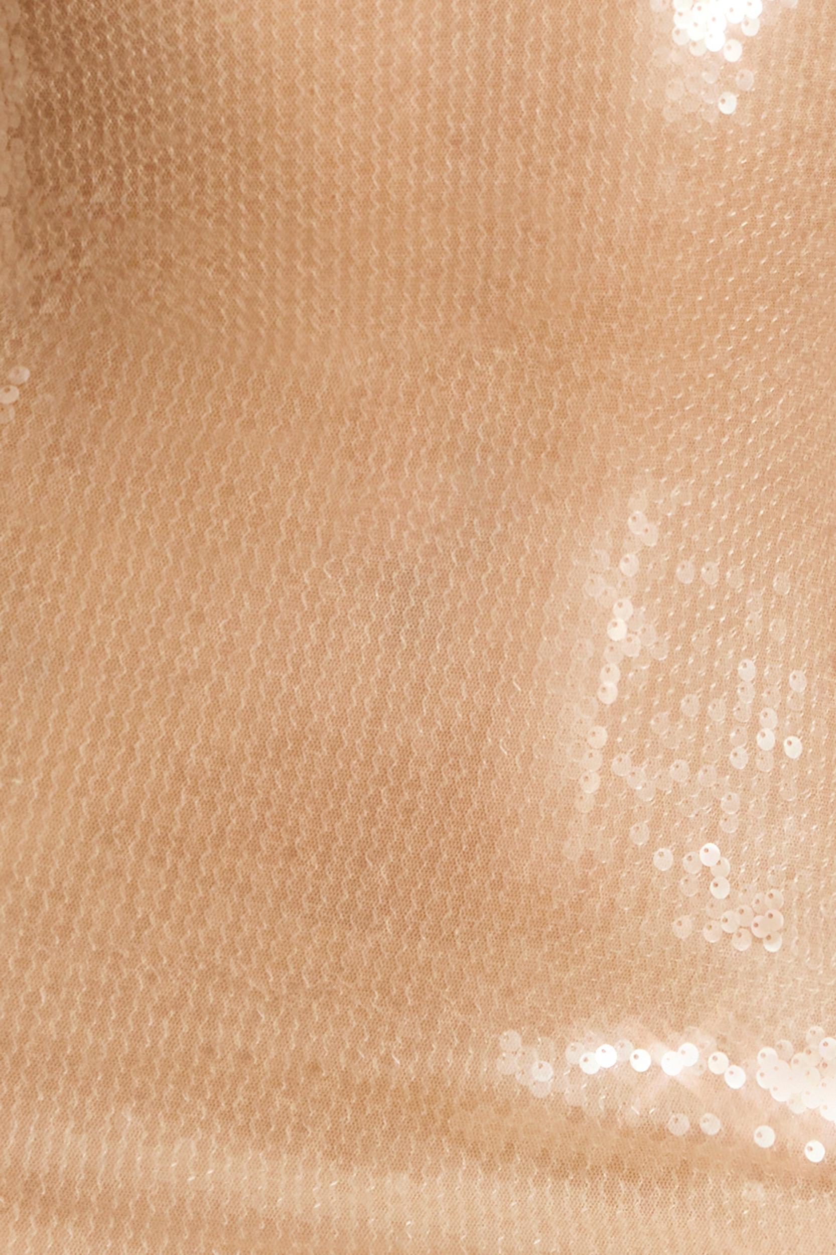 Sheer Sequin Asymmetric Cut Out Mini Dress in Tan Product Image