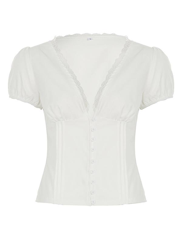 Lace V Neck Short Sleeve Tee Product Image