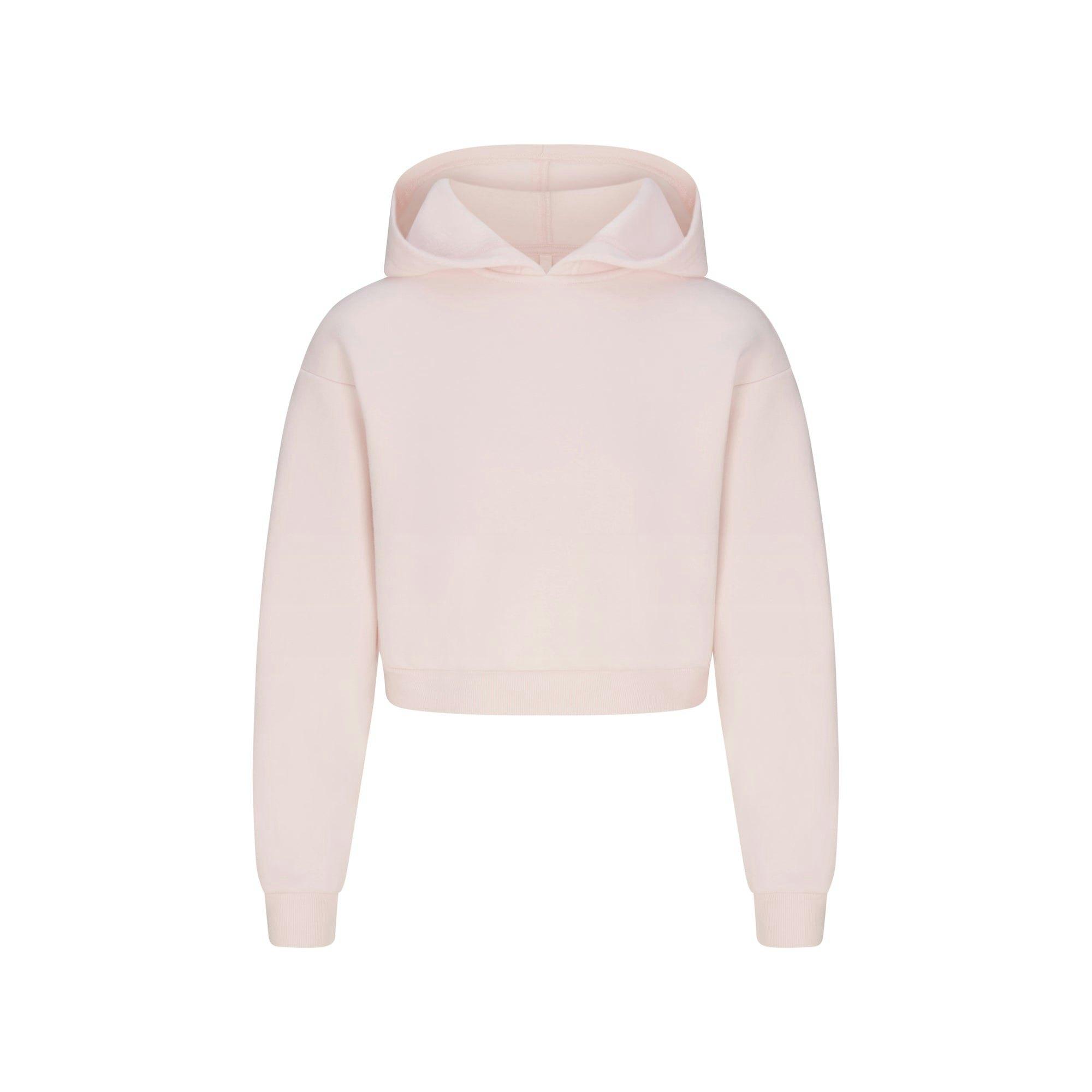 COTTON FLEECE SHRUNKEN HOODIE | BARELY PINK Product Image