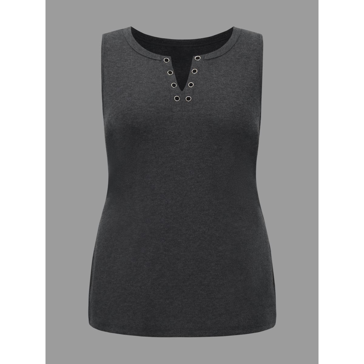 Plus Size Notched Collar Eyelet Tank Top Women DimGray Leisure Eyelet Notched collar Casual Tank Tops Camis BloomChic 26/4X Product Image