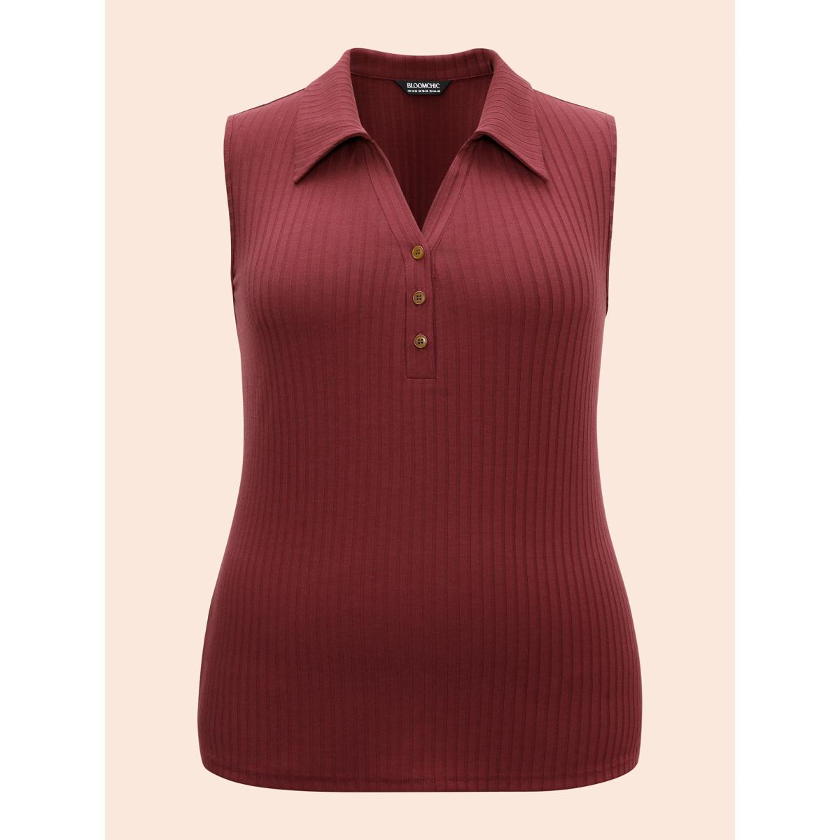 Plus Size Shirt Collar Pit Strip Button Up Tank Top Women Burgundy Casual Texture Shirt collar Everyday Tank Tops Camis BloomChic 14-16/1X Product Image