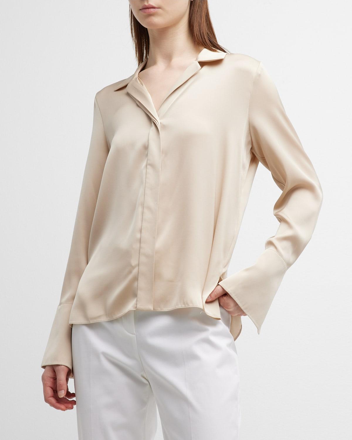 Womens Silk Button-Front Shirt Blouse Product Image
