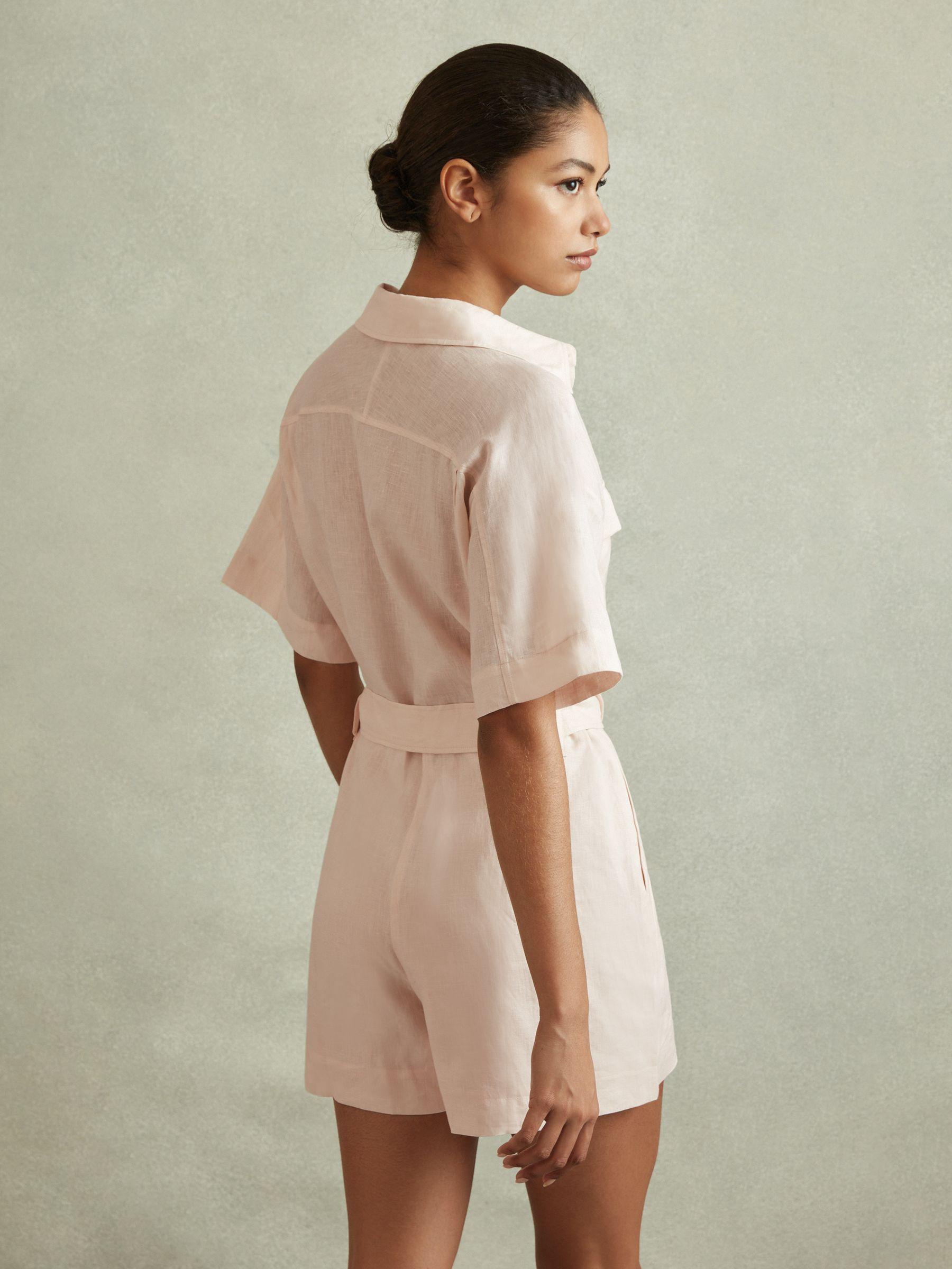 Linen Belted Playsuit in Pink Product Image