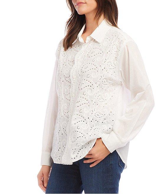 Karen Kane Embroidered Paisley Button Front Long Sleeve Shirt Product Image
