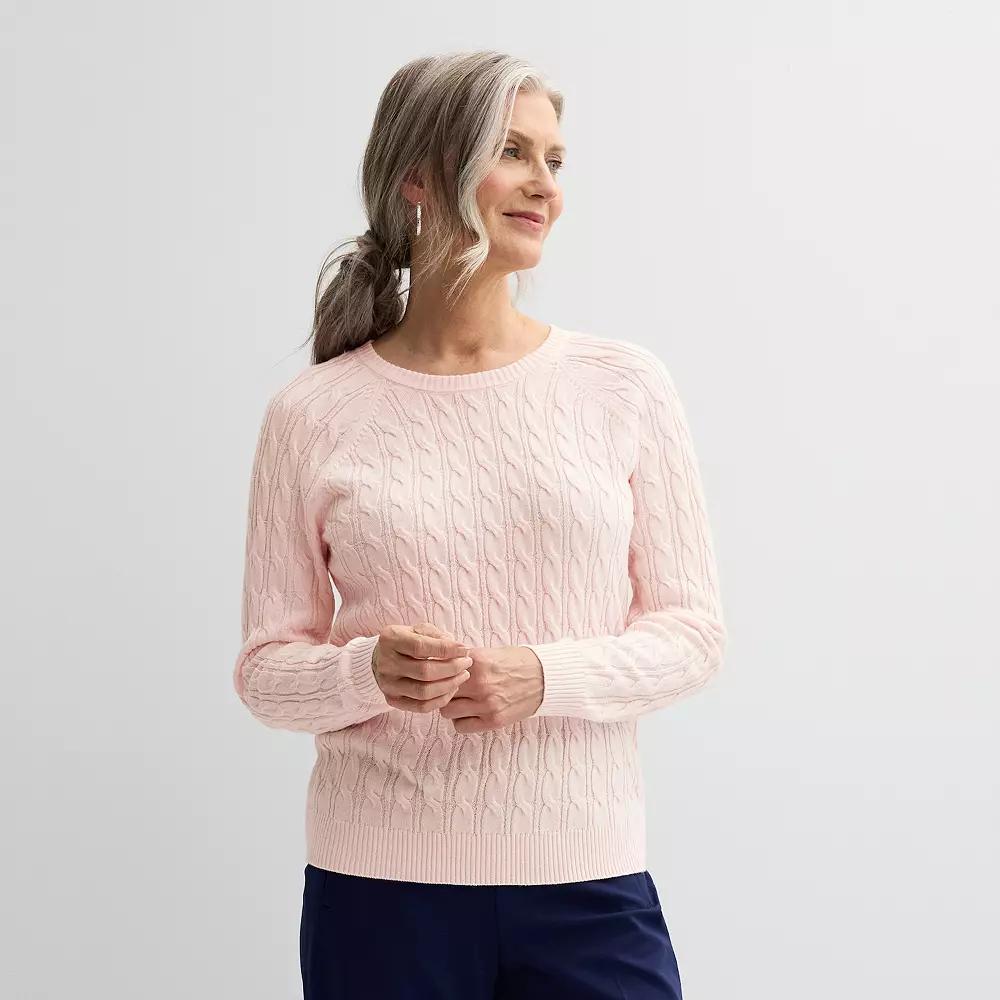 Petite Croft & Barrow® The Extra Soft Cabled Crewneck Sweater, Women's,  Product Image