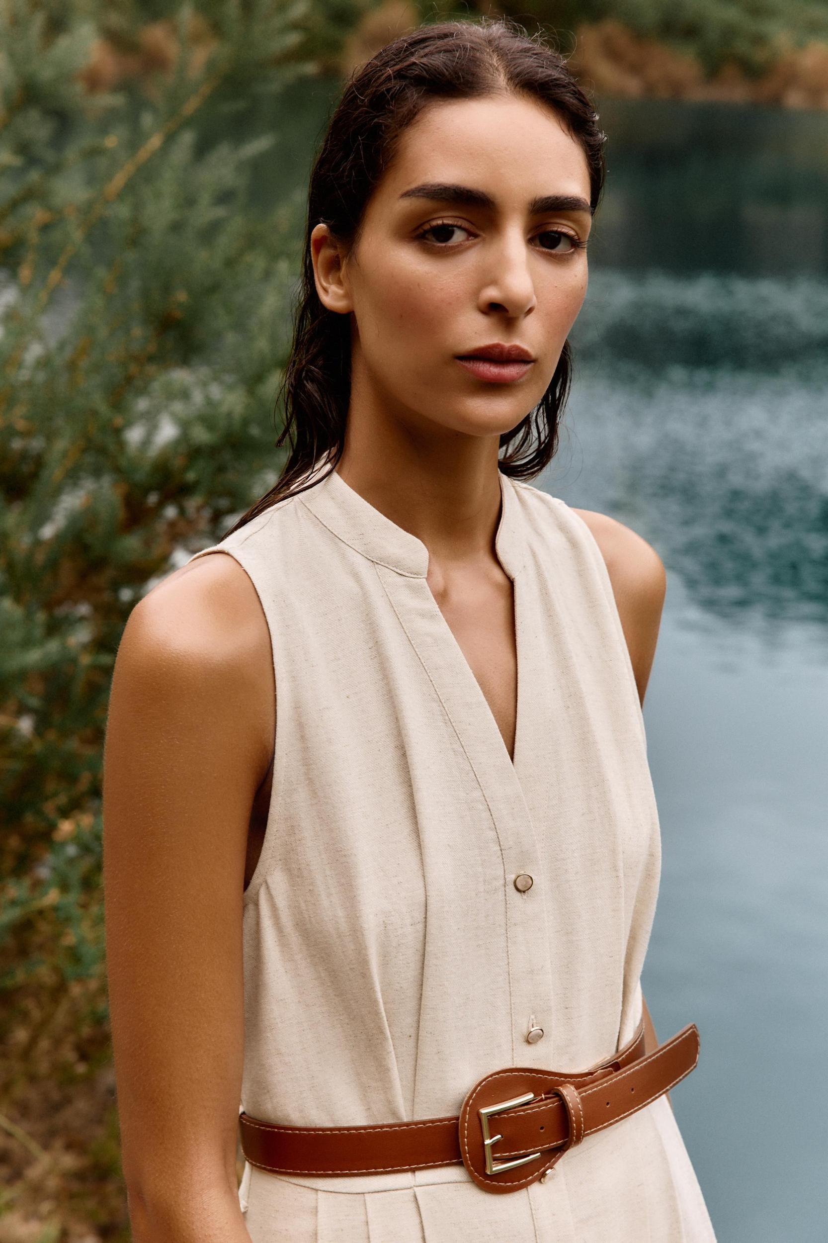 BELTED LINEN MIDI DRESS Product Image