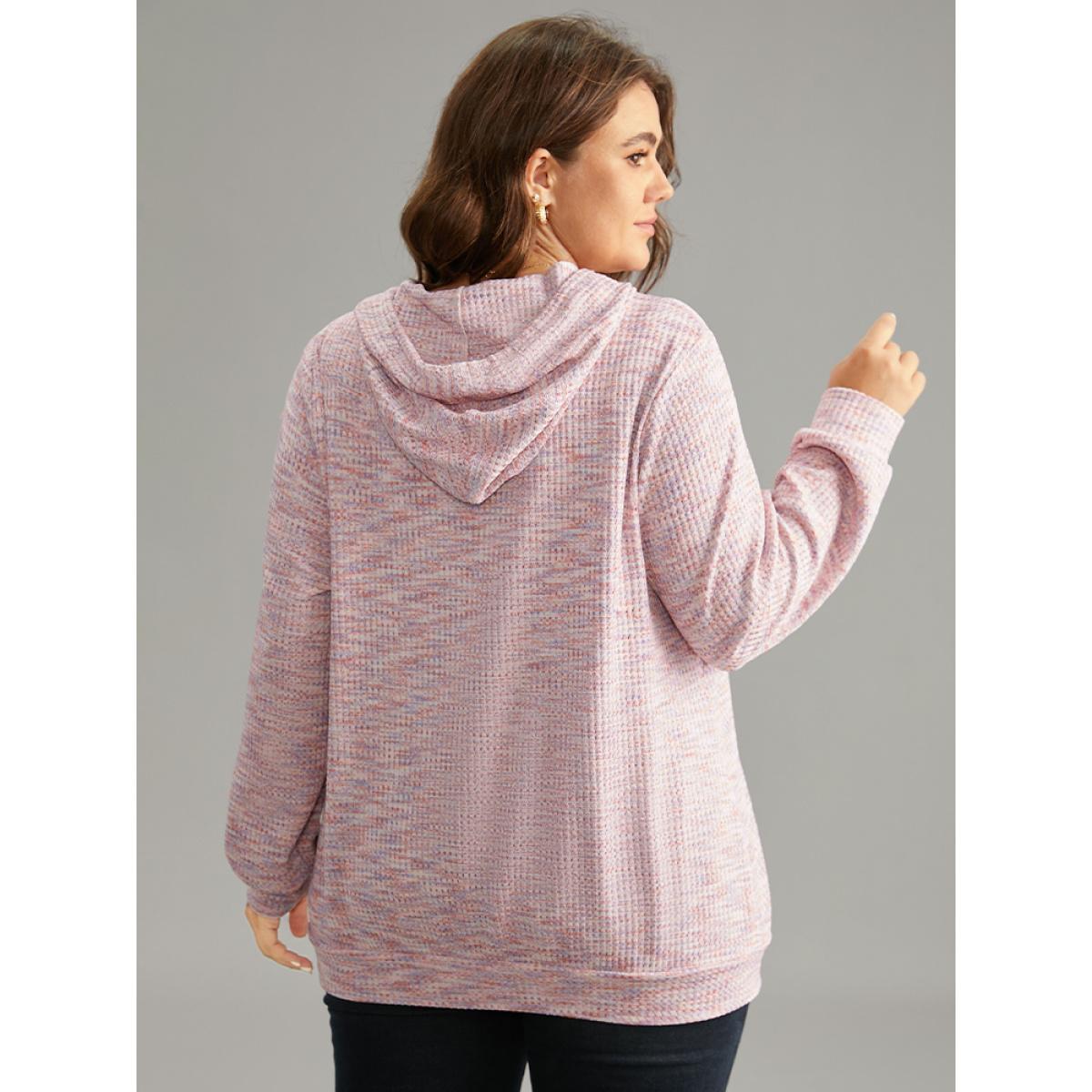 Plus Size Colour Waffle Knit Hooded Drawstring Sweatshirt Women Multicolor Casual Waffle Knit Hooded Everyday Sweatshirts BloomChic 30/6X Product Image