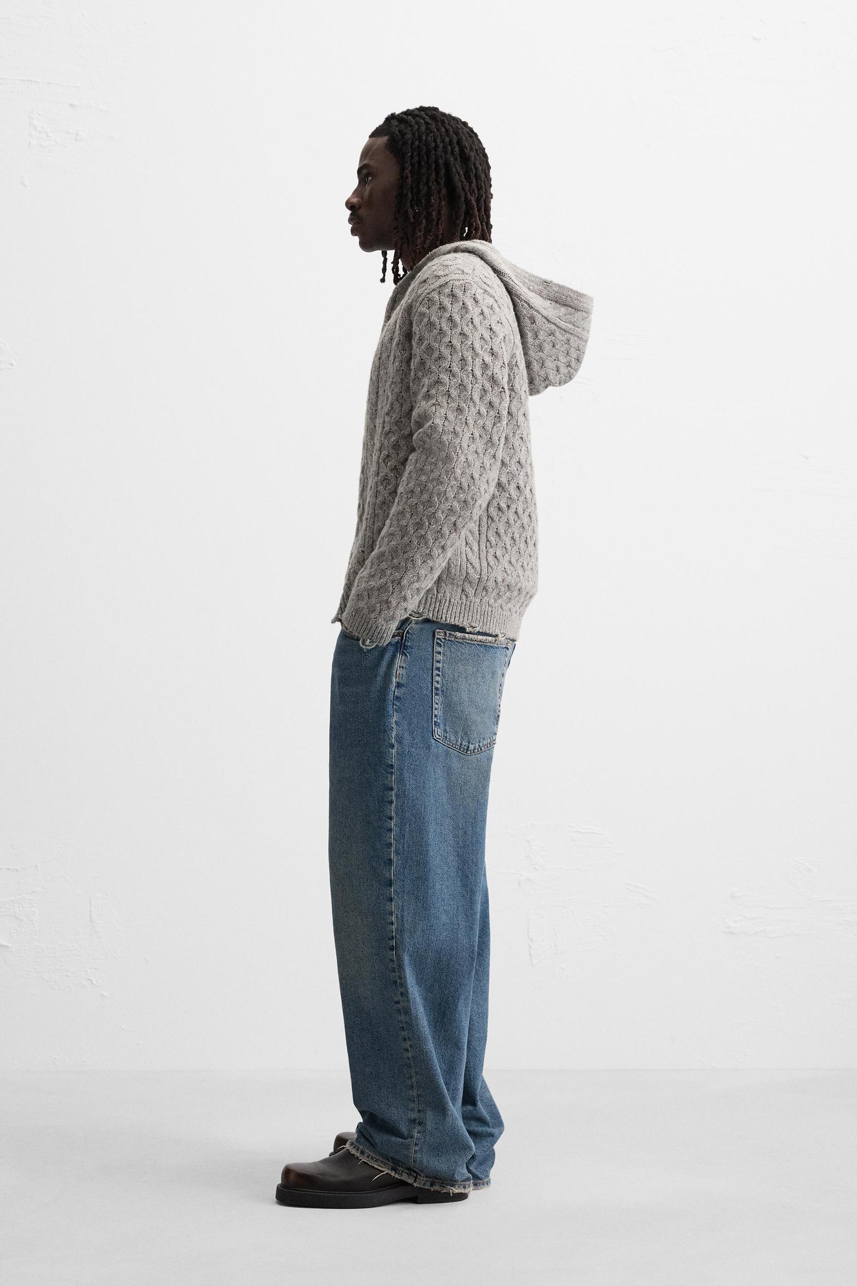 HOODED TEXTURED CARDIGAN Product Image