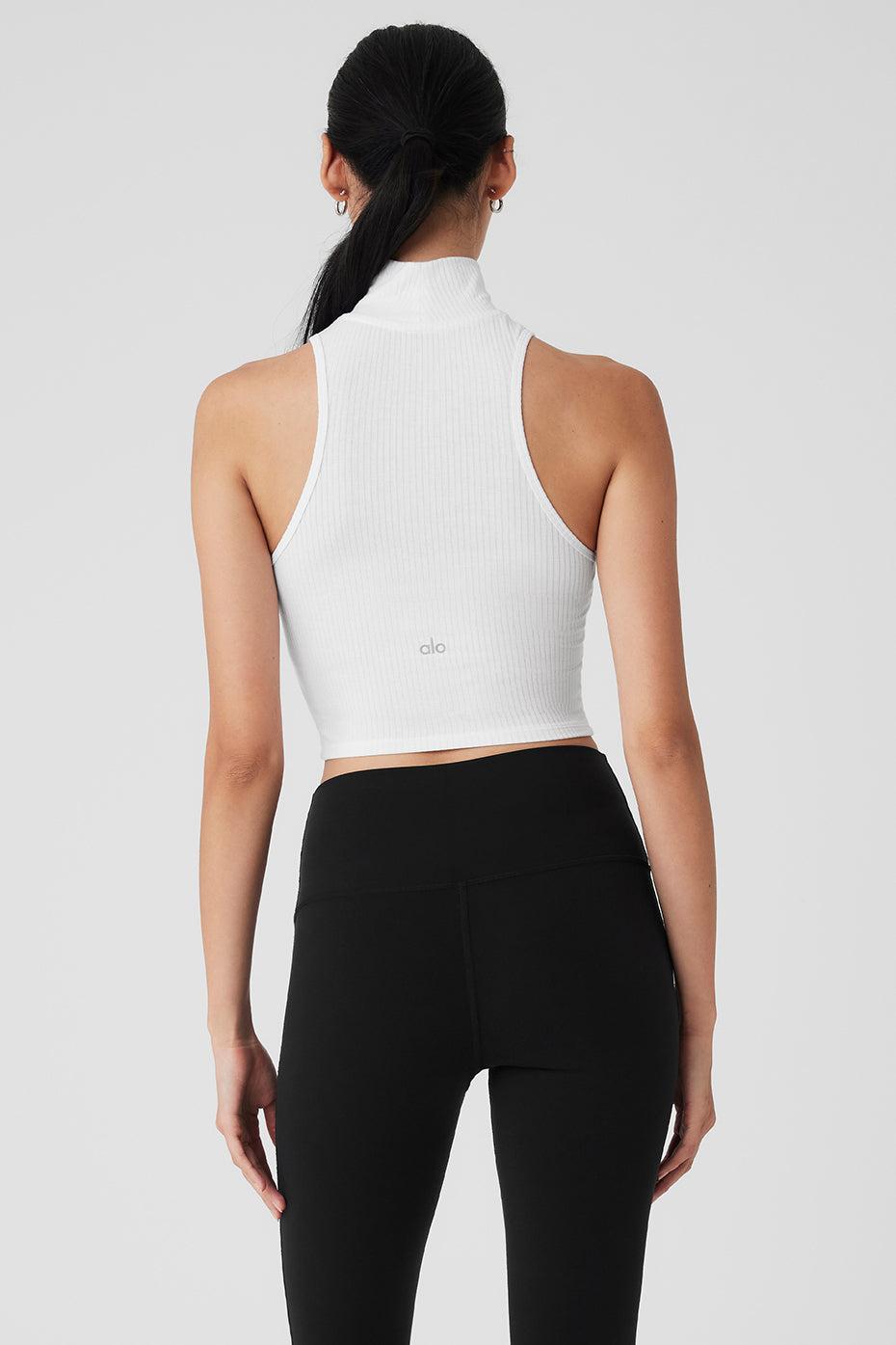 Ribbed Sea Coast Cropped Turtleneck Tank - White Product Image
