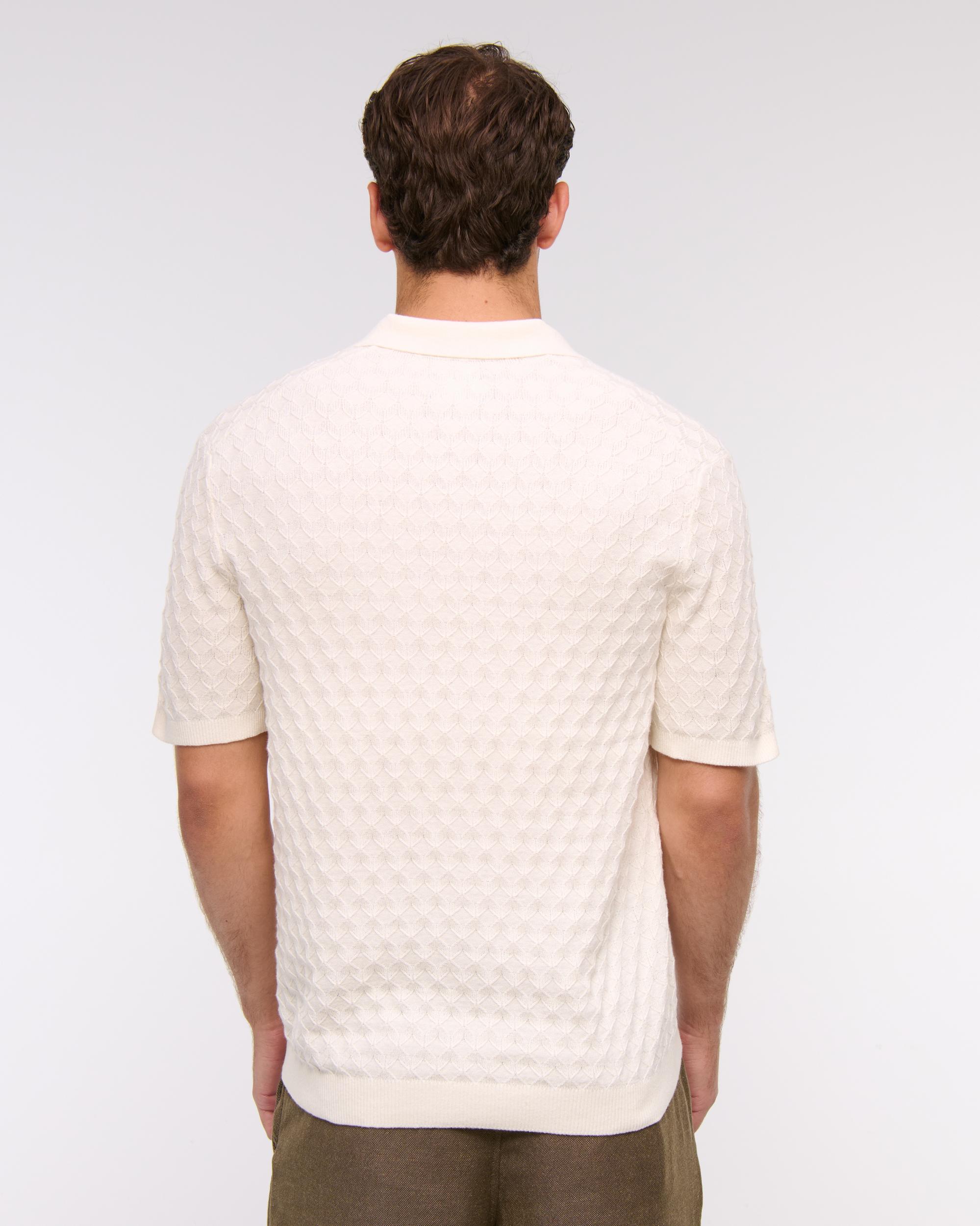 Pointelle Stitch Johnny Collar Sweater Polo Product Image