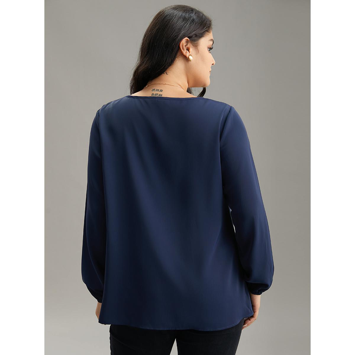 Plus Size Aegean Static-Free Plain Zipper Elastic Cuffs Blouse Women Office Long Sleeve V-neck Office Blouses BloomChic 22-24/3X Product Image