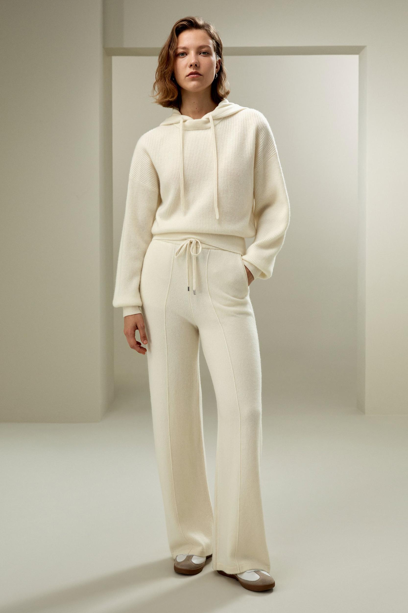 LILYSILK Cashmere Pant - for Women - White 100% Natural Cashmere - Breathable Regular Fit Pants S Product Image