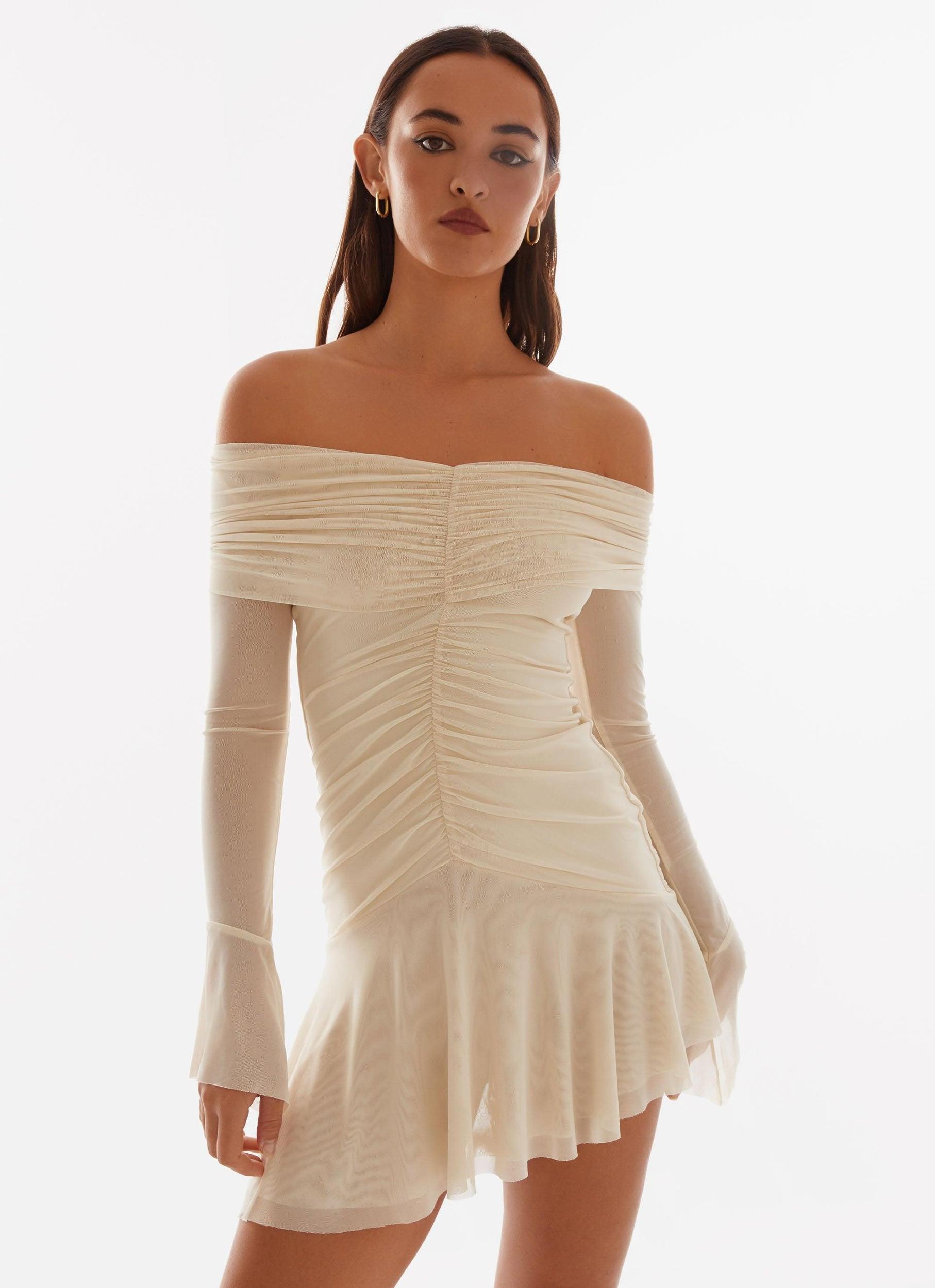 Ellis Ruched Mini Dress - Pastel Yellow Product Image