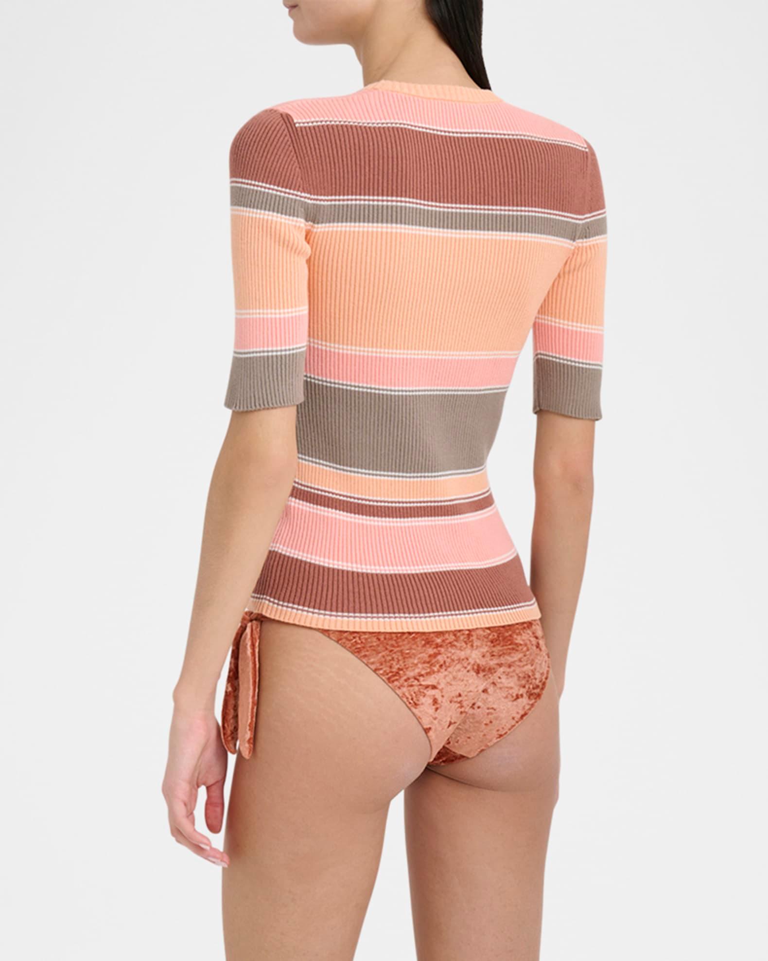 Striped Crewneck Rib Knit Cotton Top Product Image