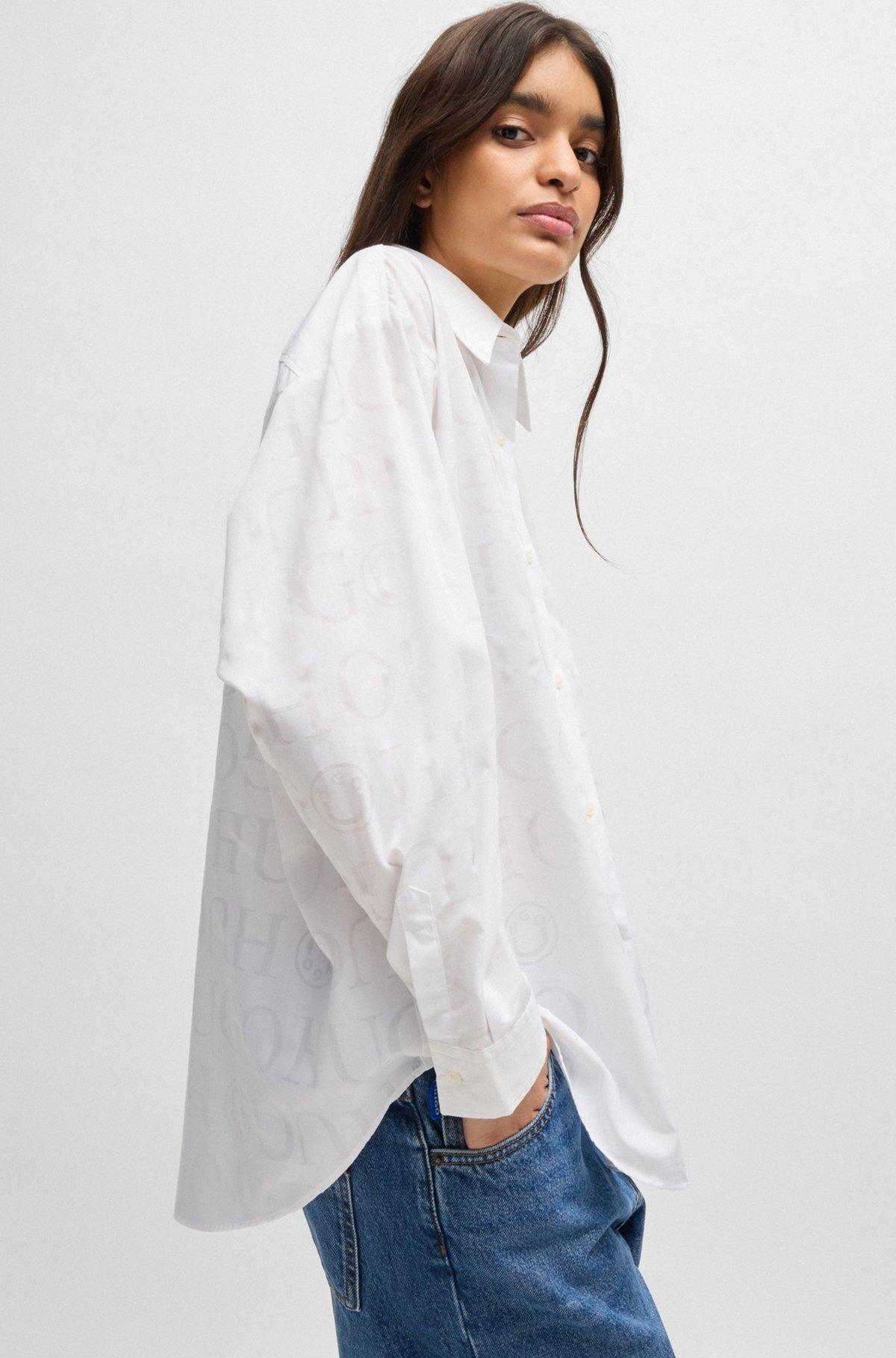 Oversize-fit blouse with devoré logo print Product Image