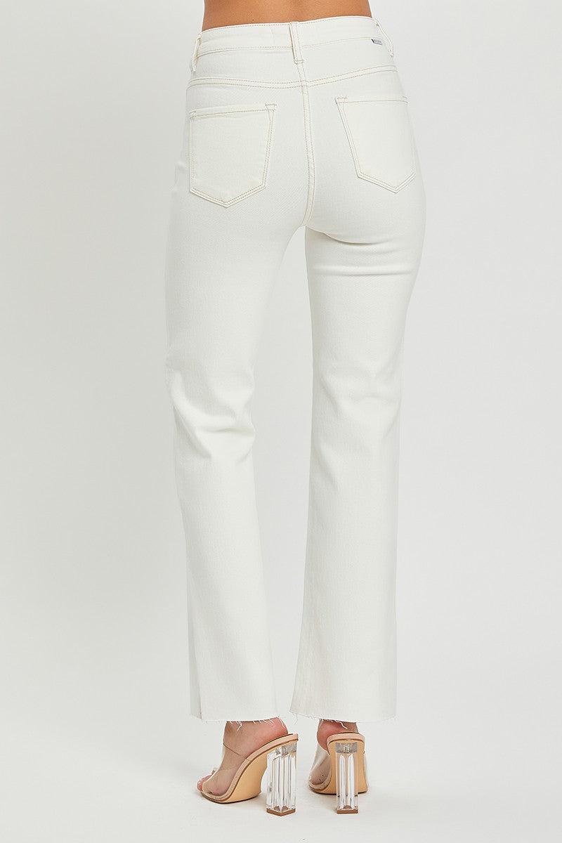 Ivory High Rise Ankle Straight Leg Jeans Product Image