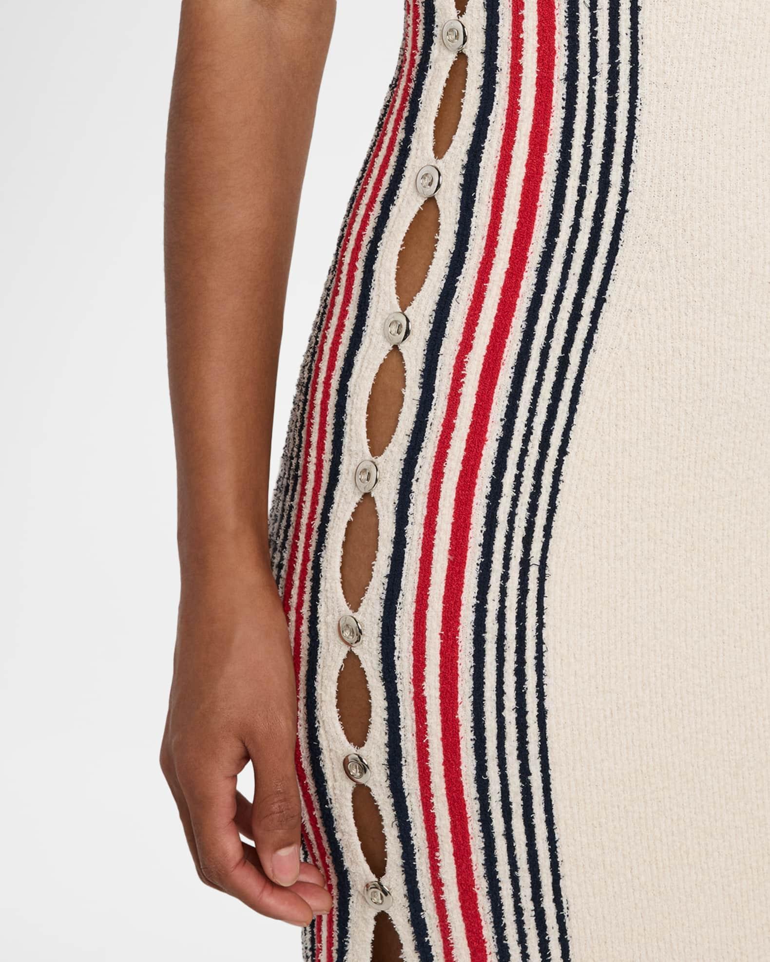 Scoop-Neck Stripe Button-Side Maxi Dress Product Image