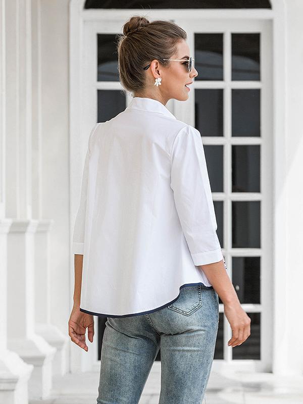 Casual Three-Quarter Sleeves Loose Embroidered Stand Collar Blouses&Shirts Tops Product Image