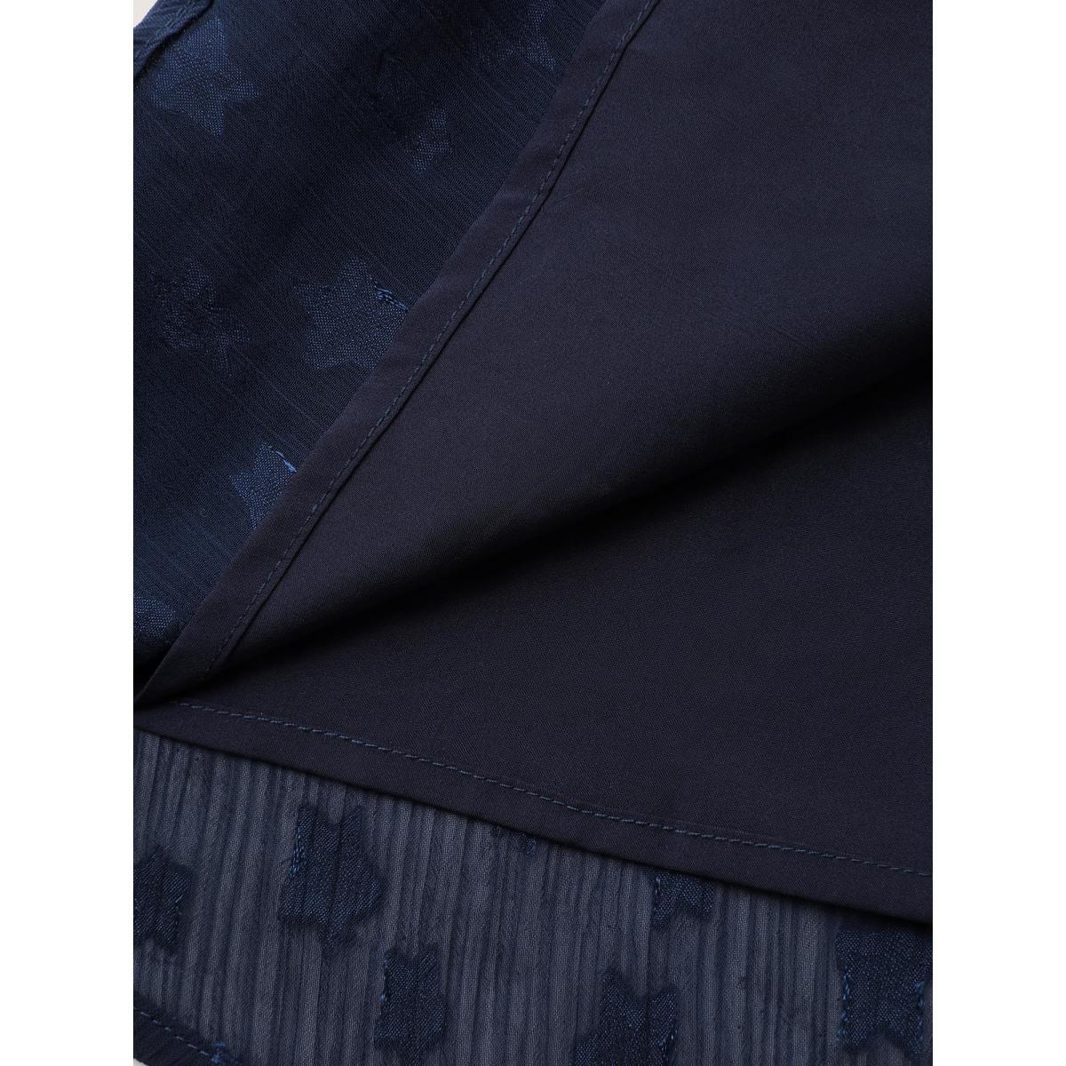 Plus Size Indigo Star Jacquard Print Shirred Ruffled Blouse Women Party&Cocktail Extra Long Sleeve Boat Neck Party Blouses BloomChic 14-16/1X Product Image