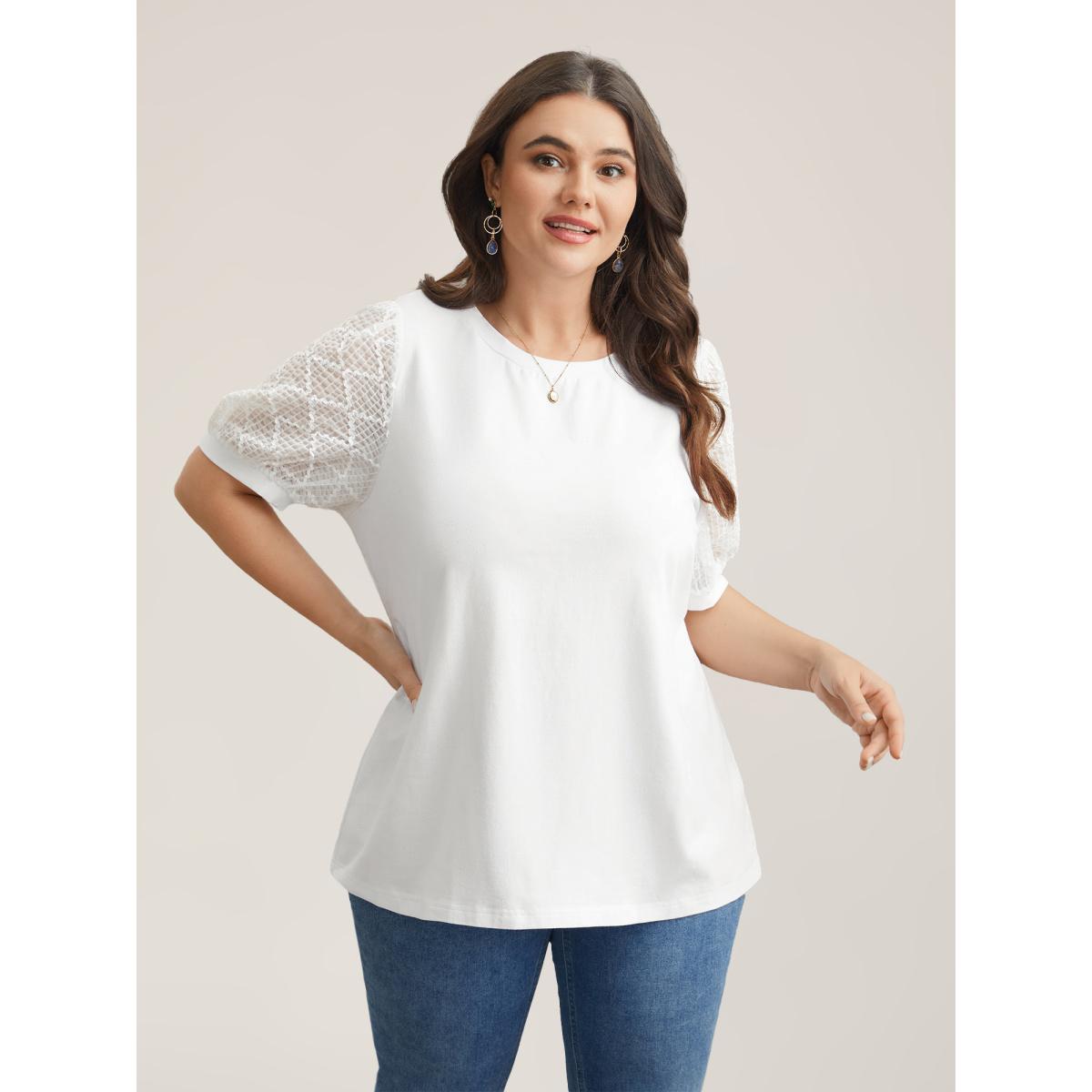 Plus Size Textured Bubble Lantern Sleeve T-Shirt Originalwhite Women Timeless Texture Round Neck Elegant T-shirts BloomChic 26/4X Product Image